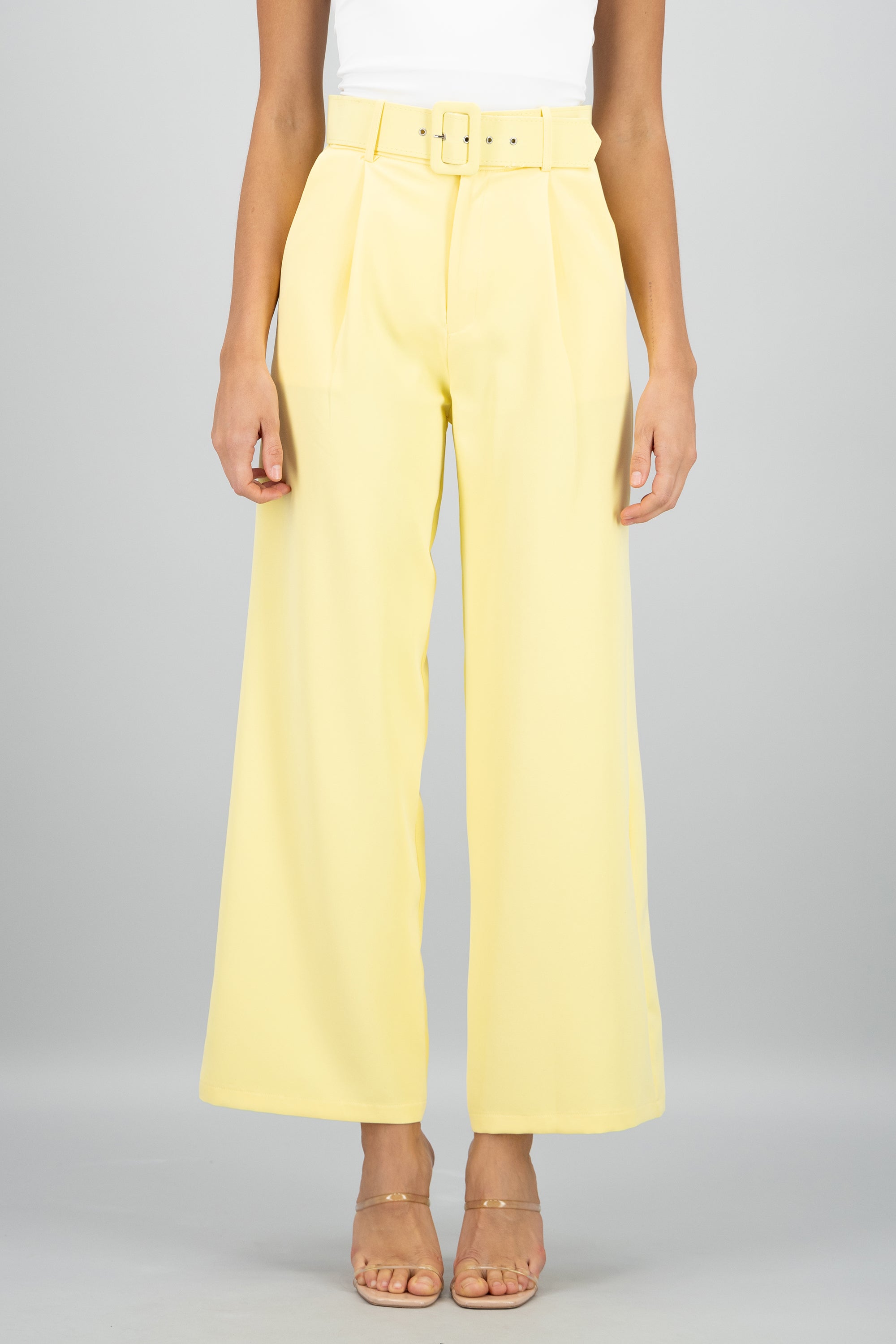 Pantalon Liso Cinturon AMARILLO PASTEL