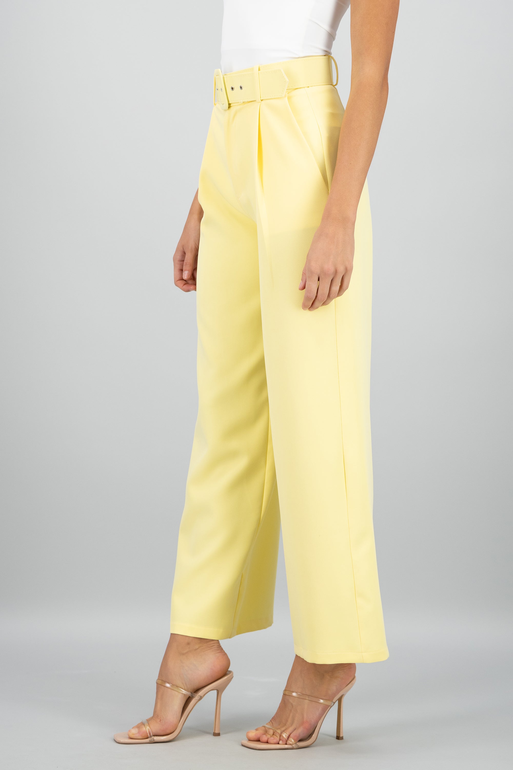 Pantalon Liso Cinturon AMARILLO PASTEL