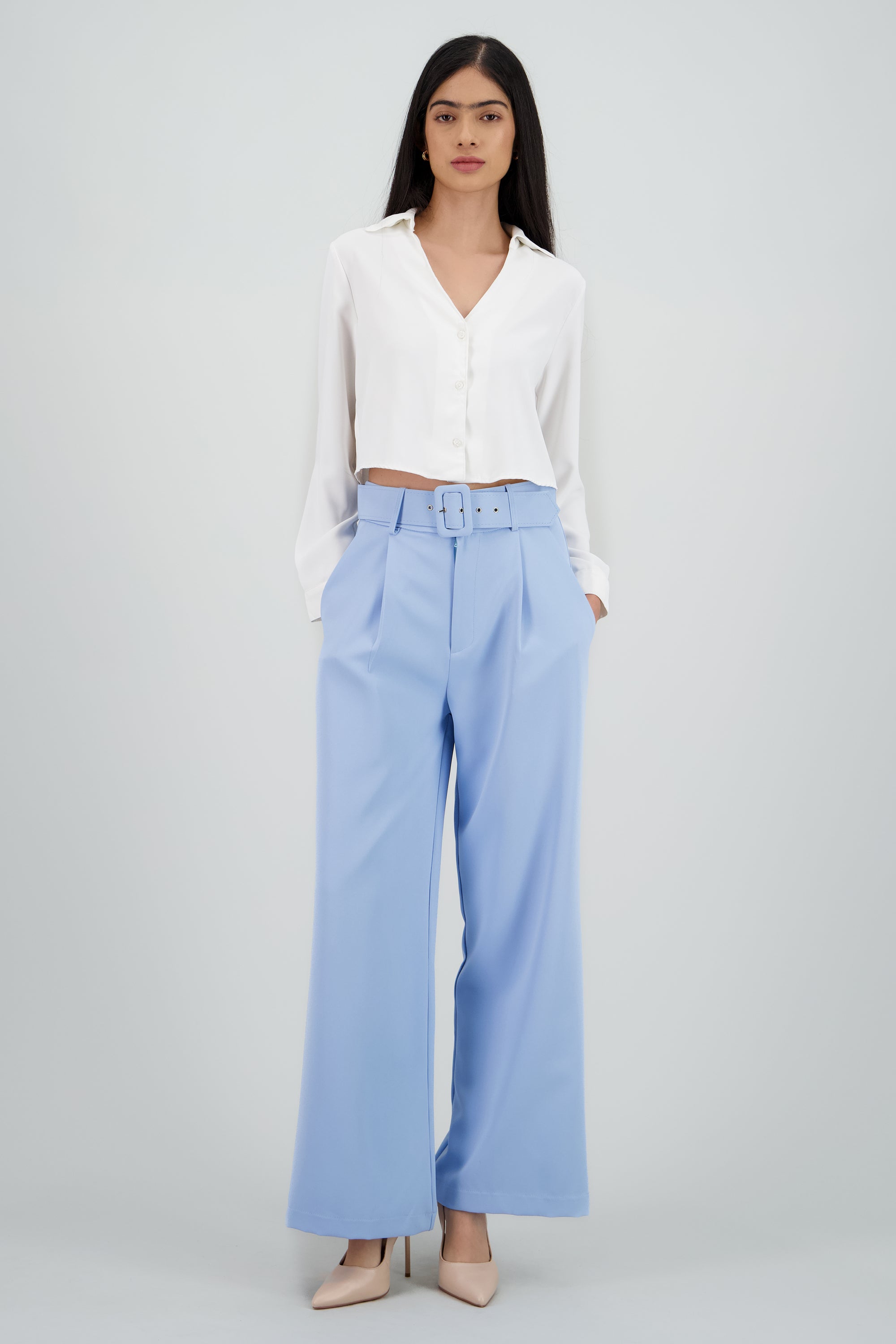 Pantalon Liso Cinturon AZUL