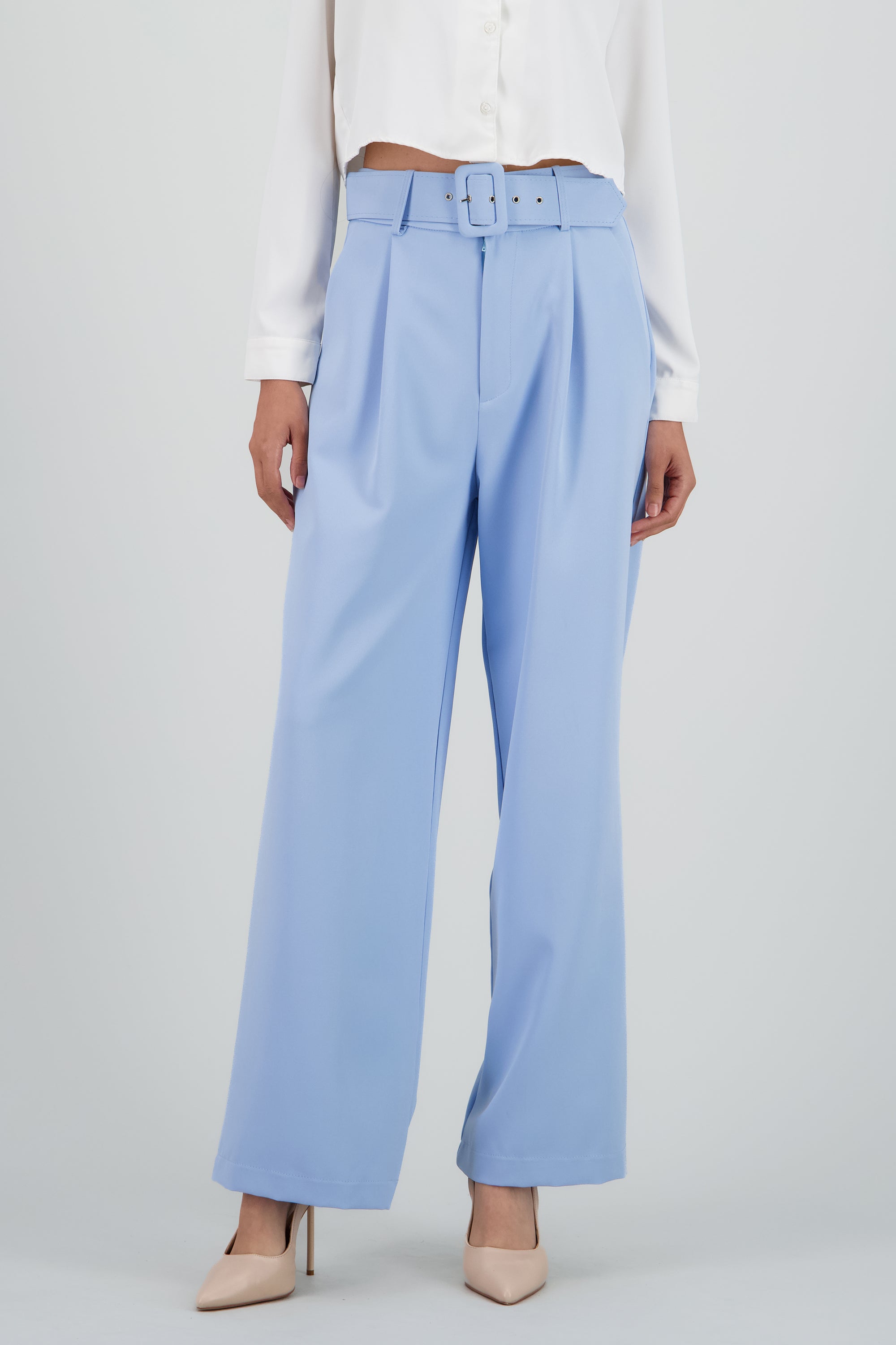 Pantalon Liso Cinturon AZUL