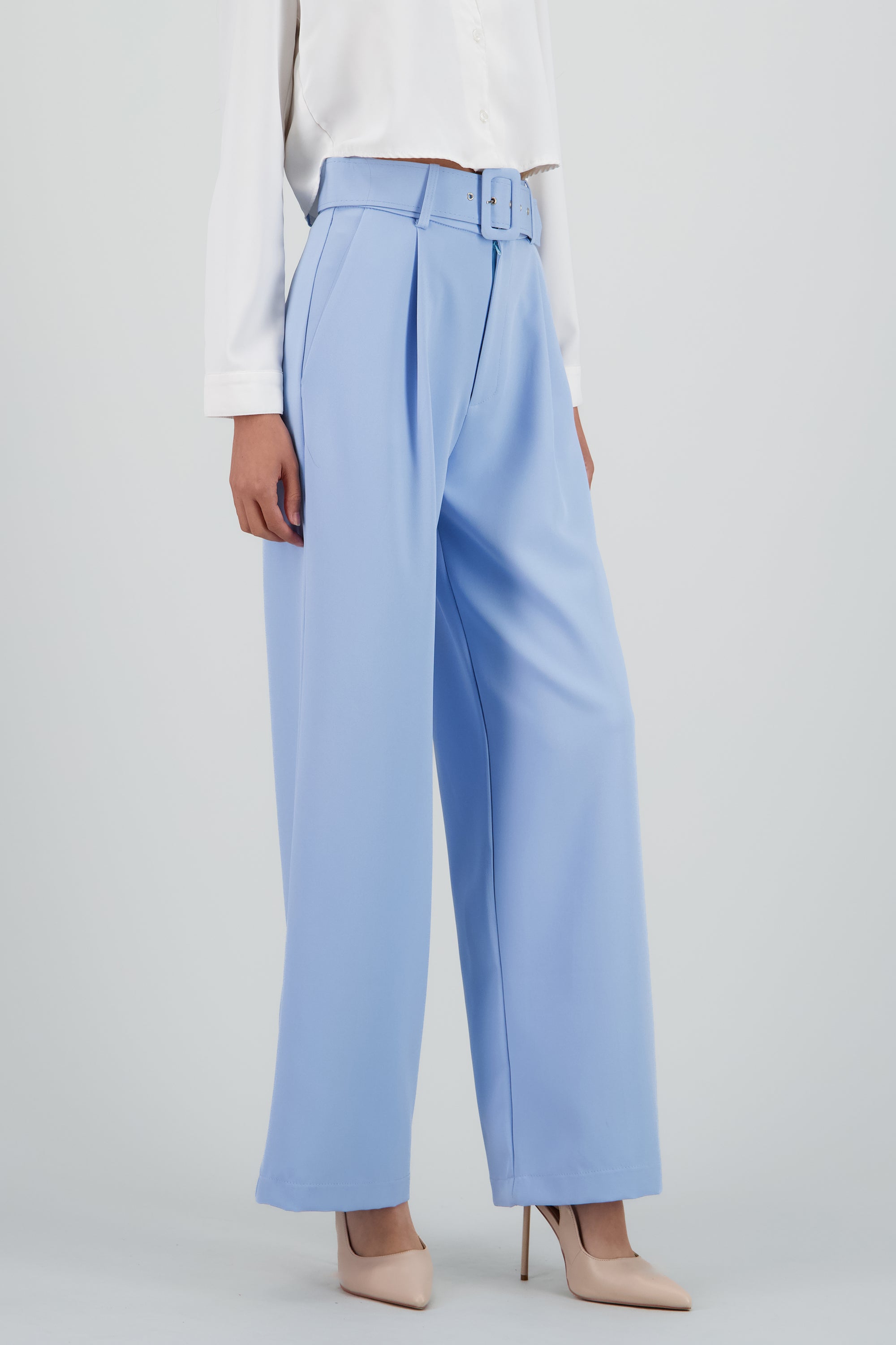 Pantalon Liso Cinturon AZUL