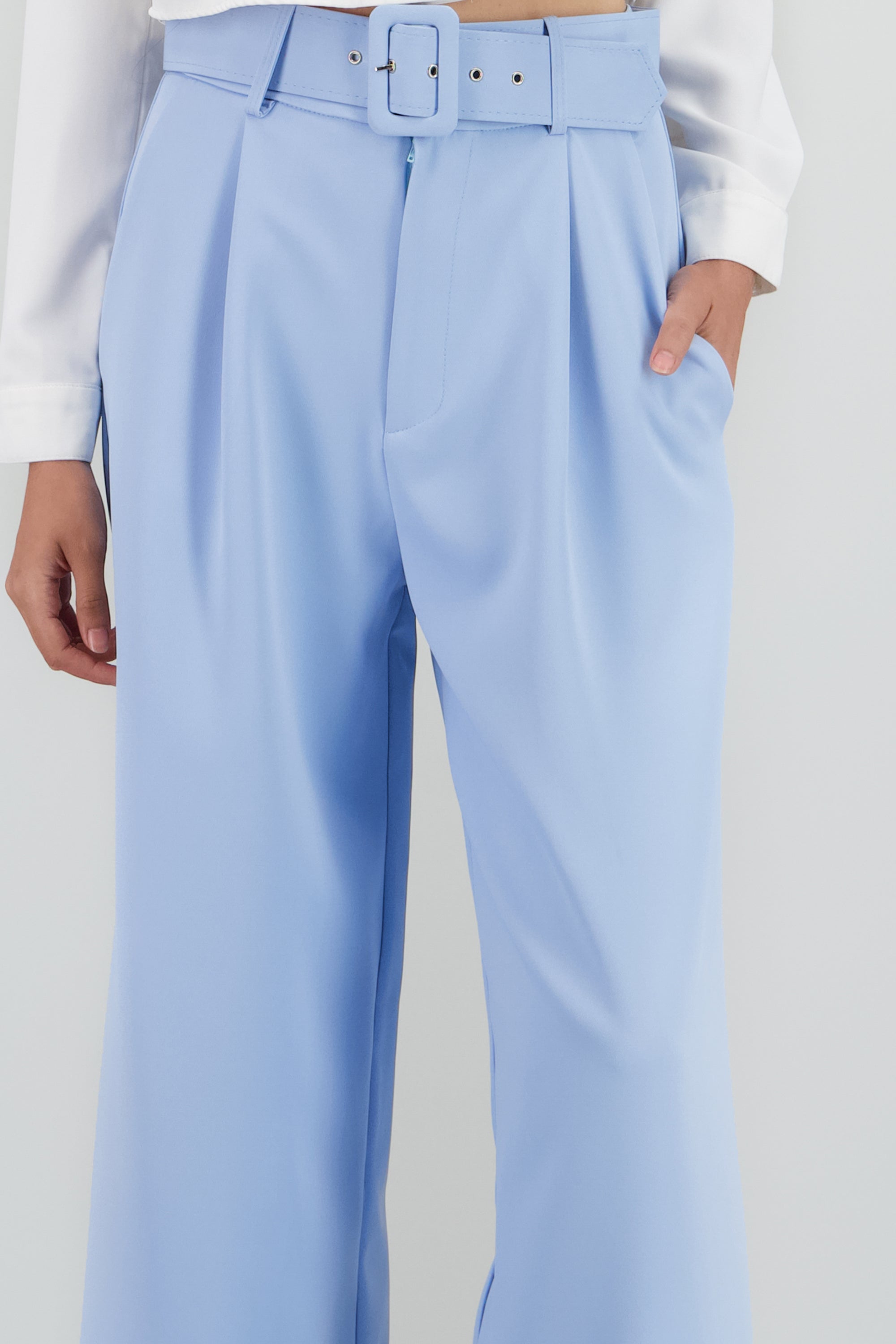 Pantalon Liso Cinturon AZUL