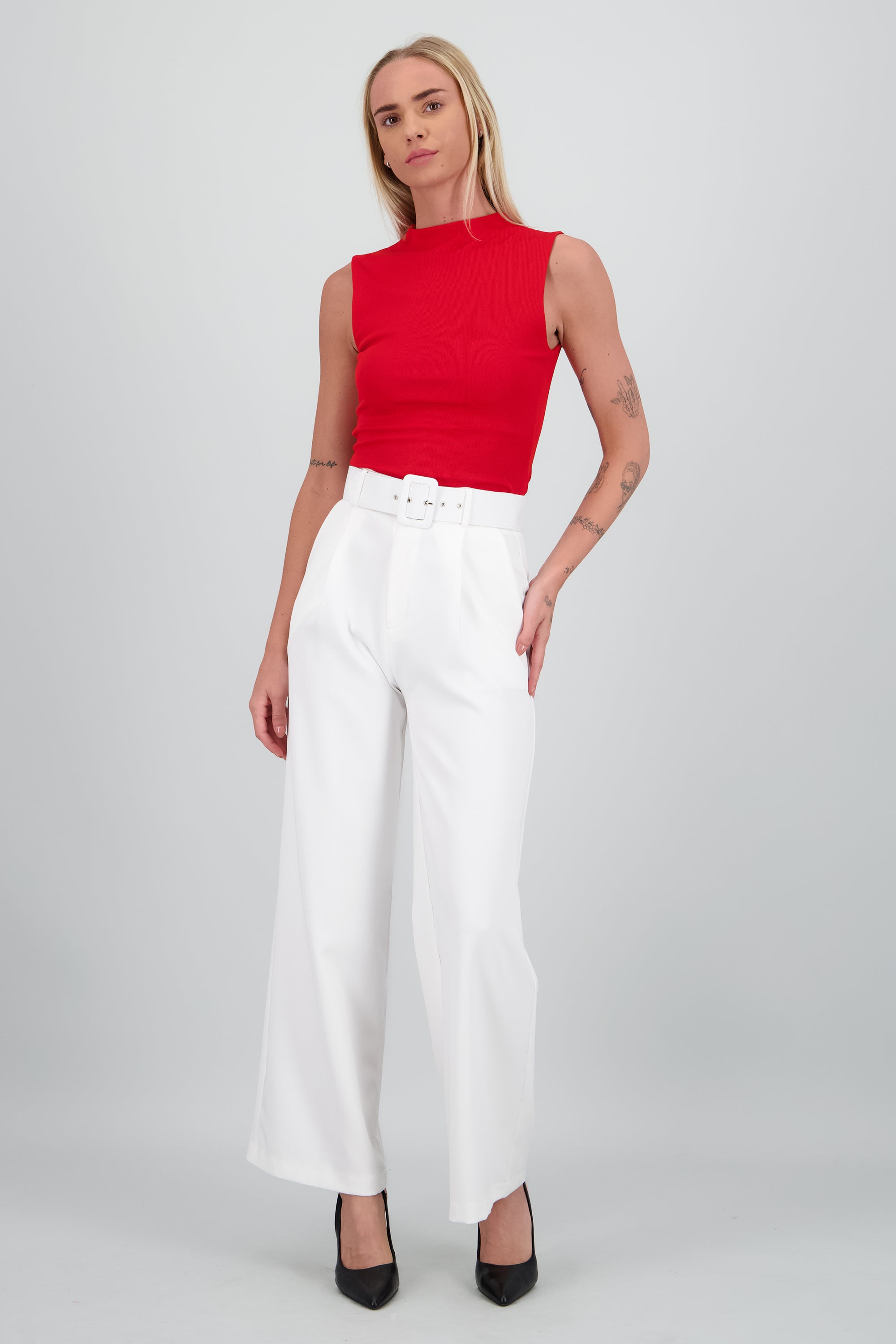 Pantalon Liso Cinturon BLANCO