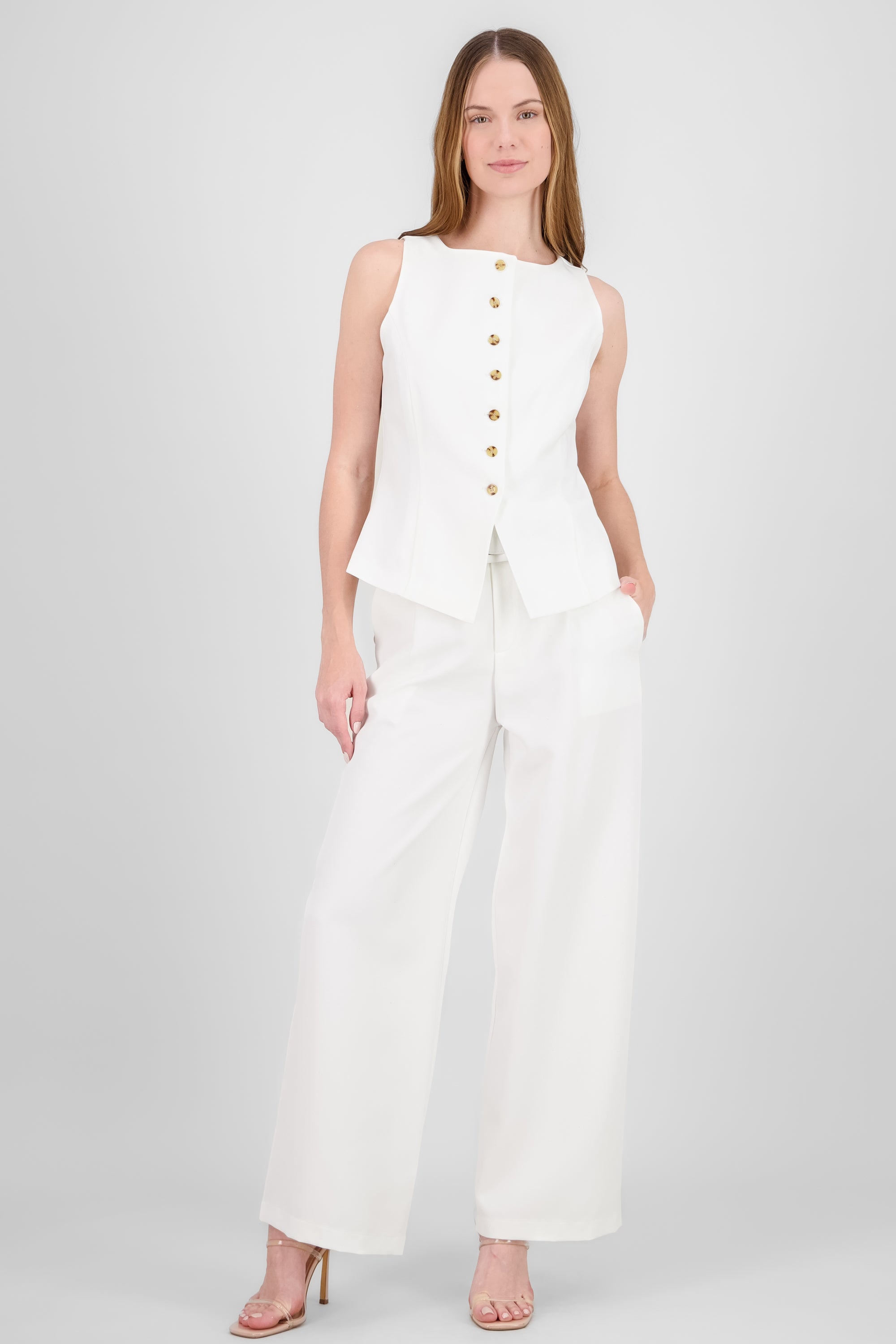 Pantalon Liso Cinturon BLANCO