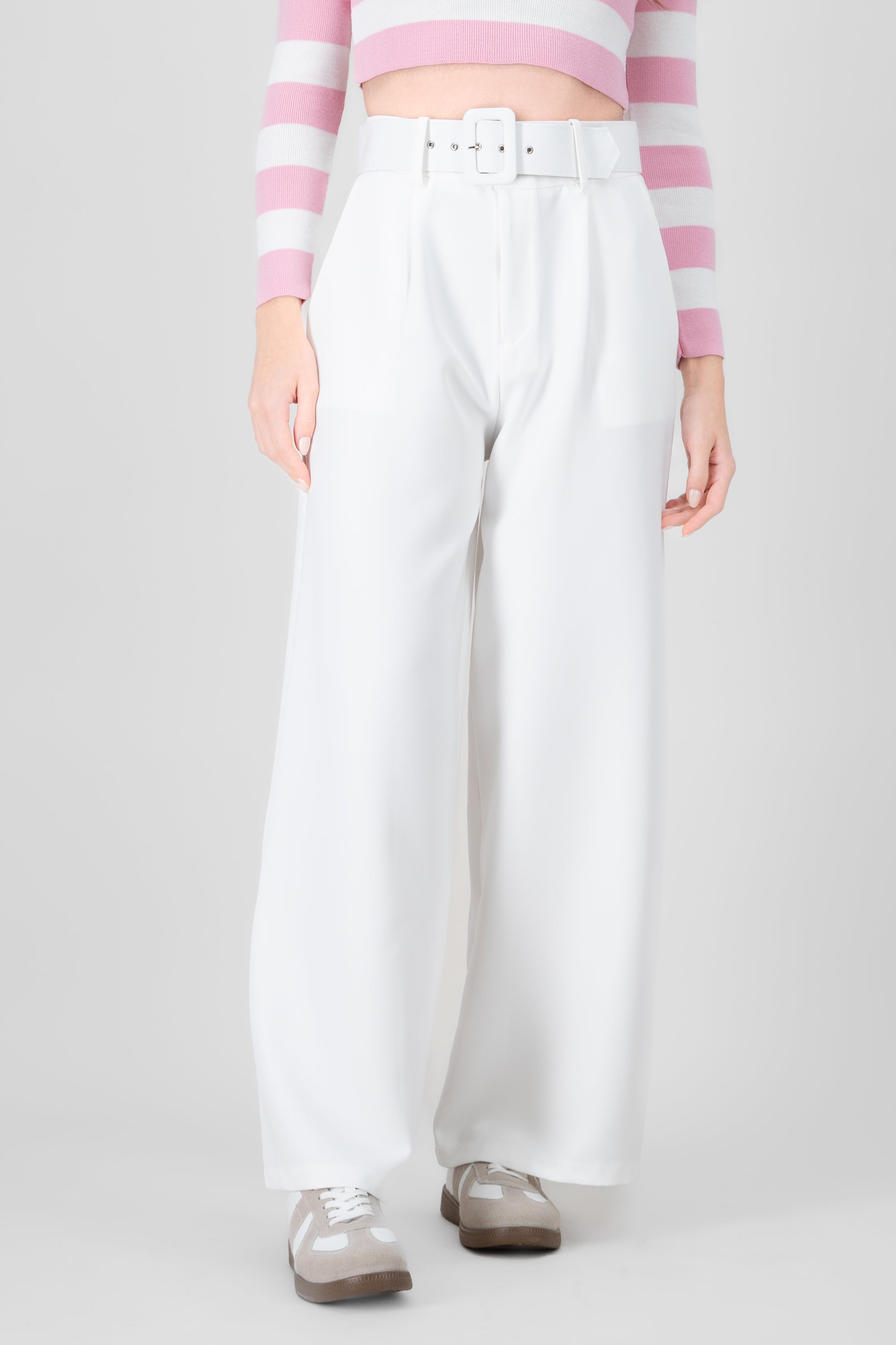 Pantalon Liso Cinturon BLANCO