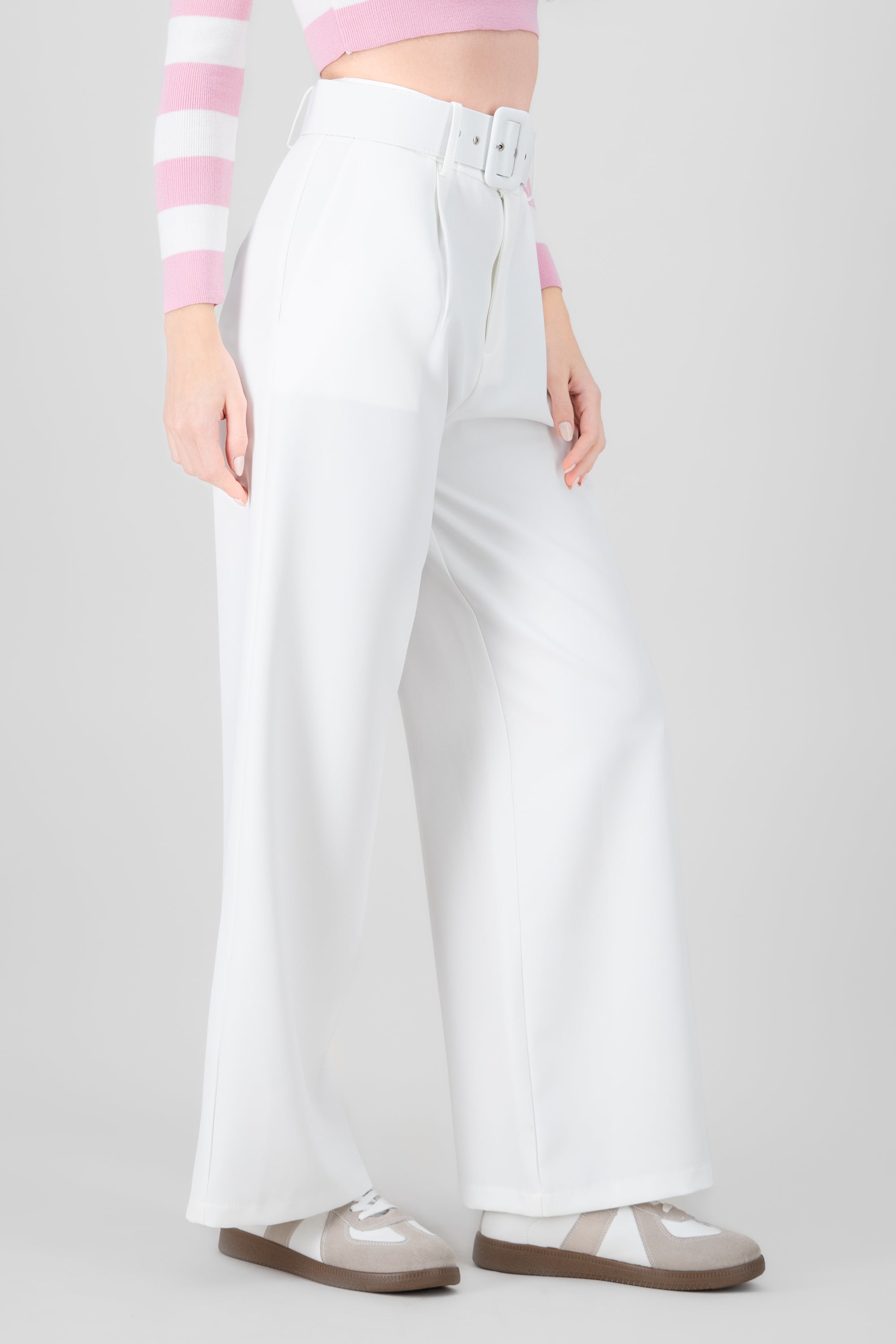 Pantalon Liso Cinturon BLANCO