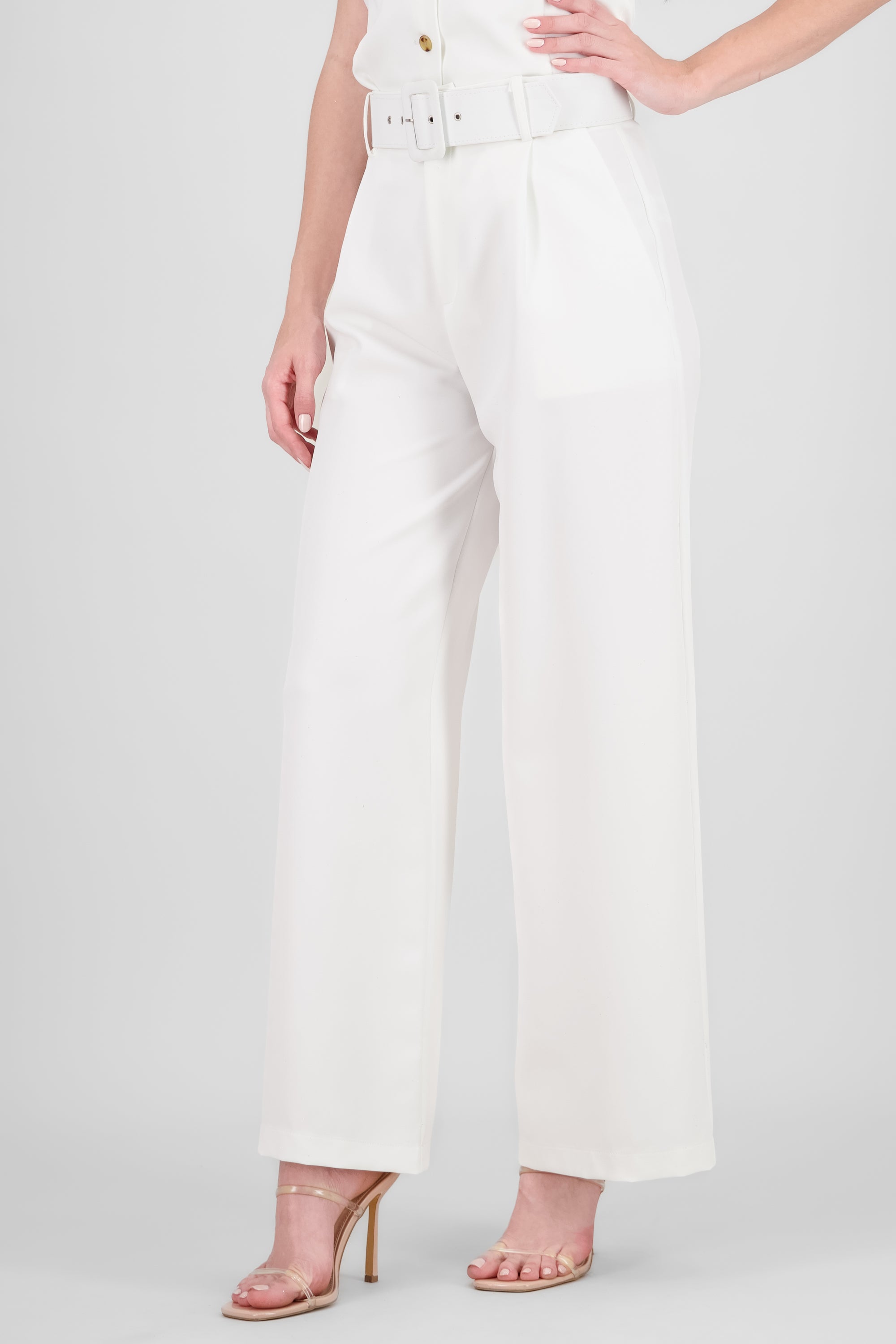 Pantalon Liso Cinturon BLANCO