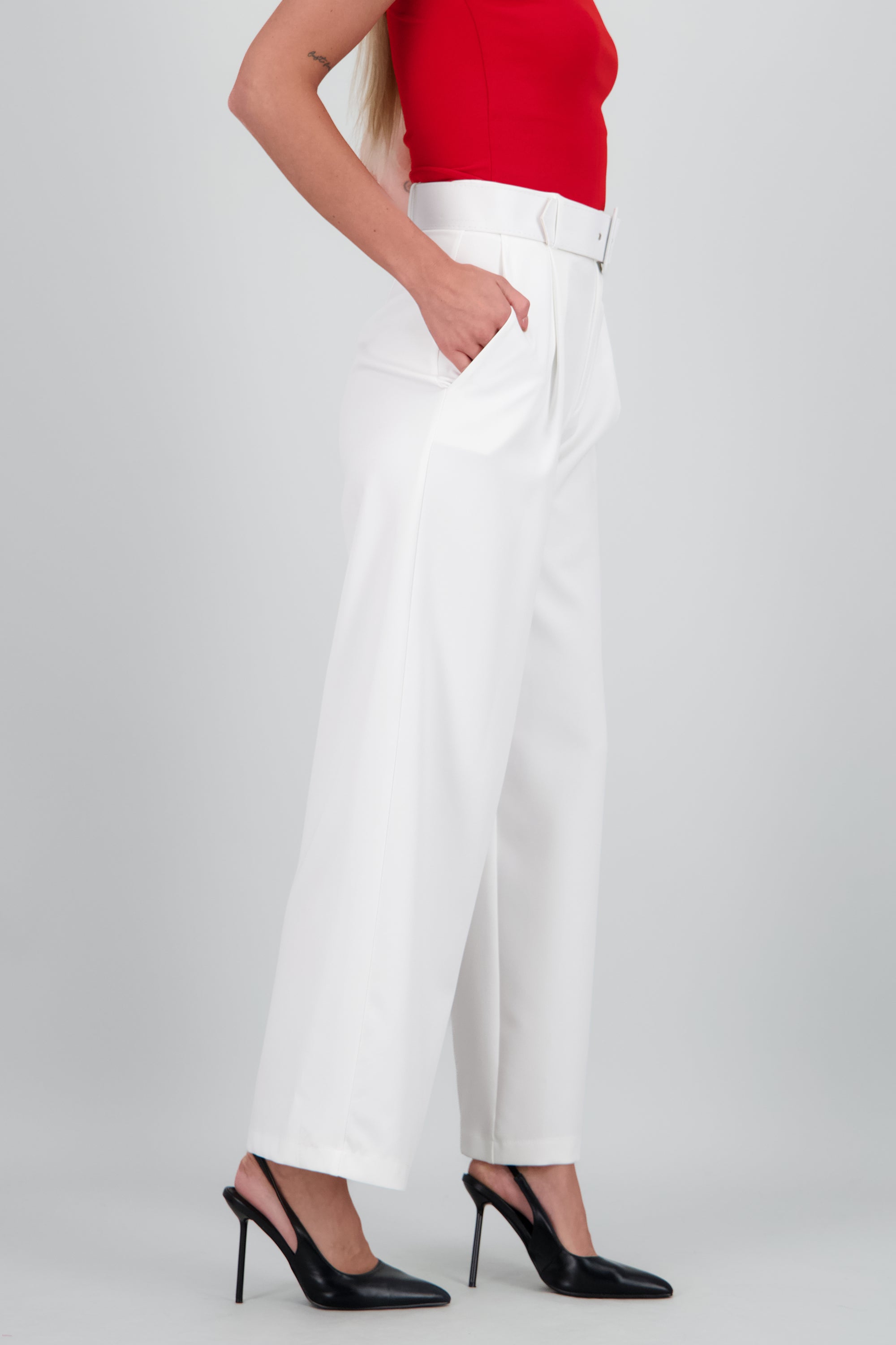 Pantalon Liso Cinturon BLANCO