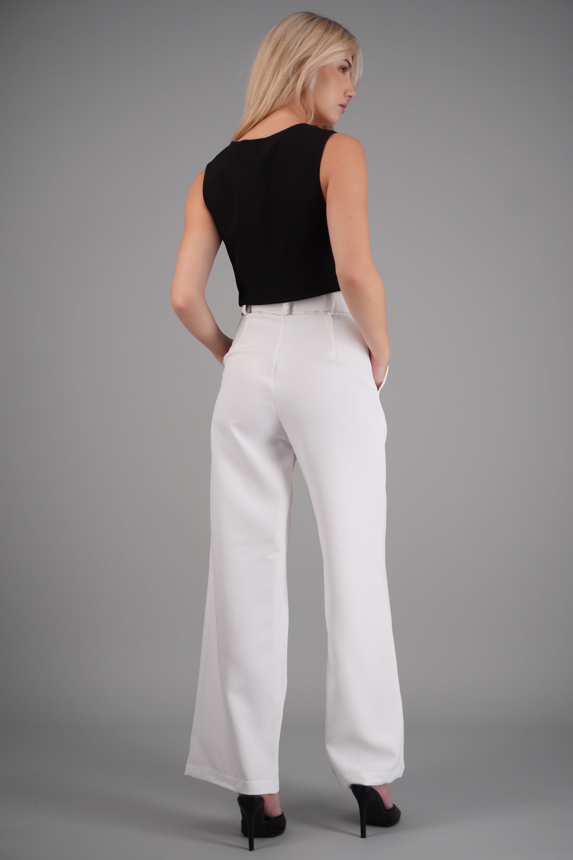 Pantalón liso cinturón BLANCO