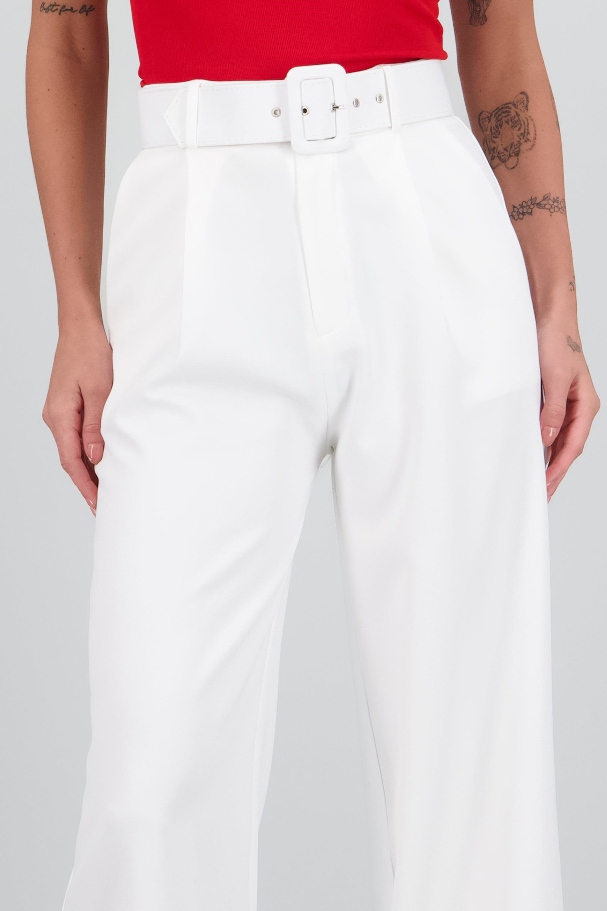 Pantalon Liso Cinturon BLANCO