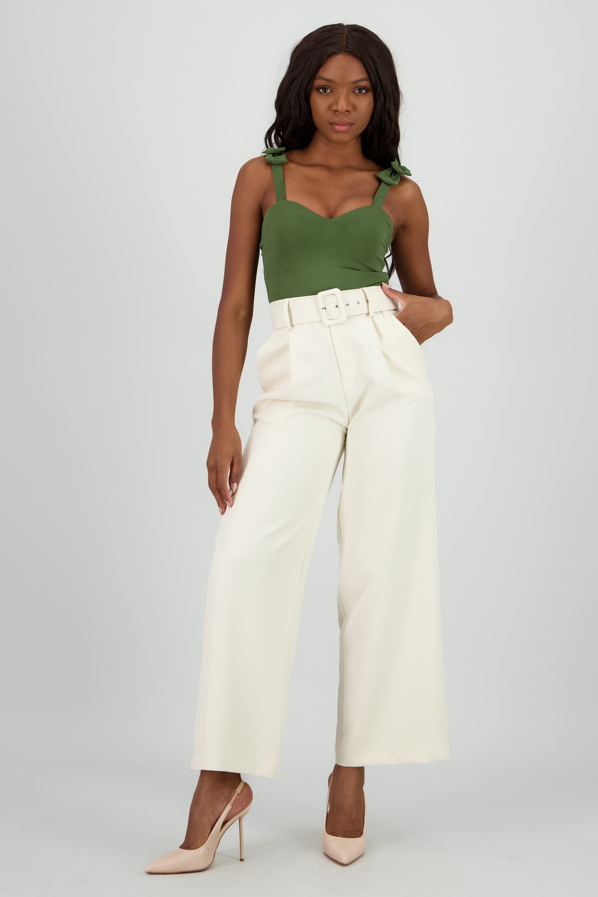 Pantalon Liso Cinturon CREMA