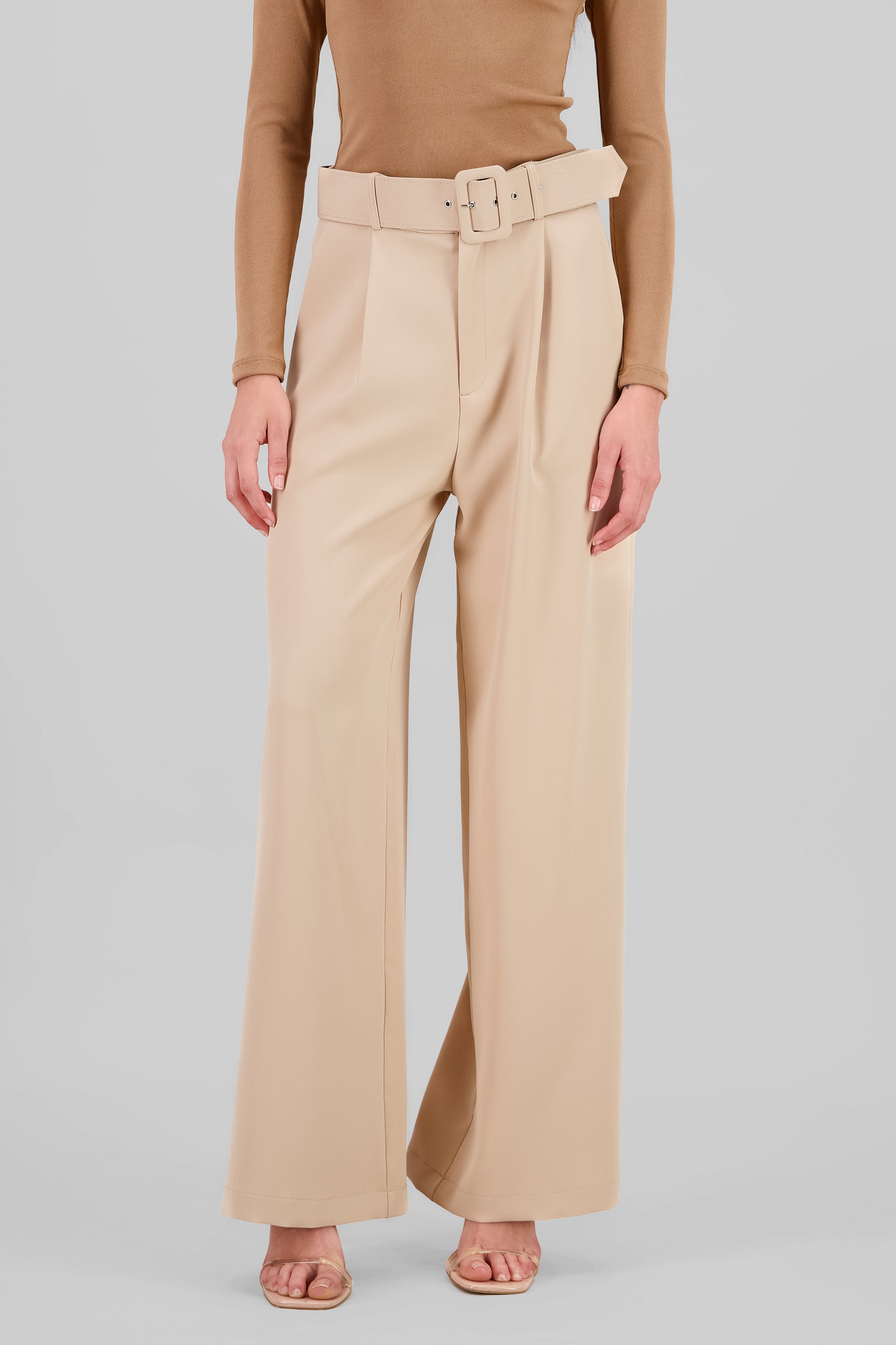 Pantalon Liso Cinturon KHAKI