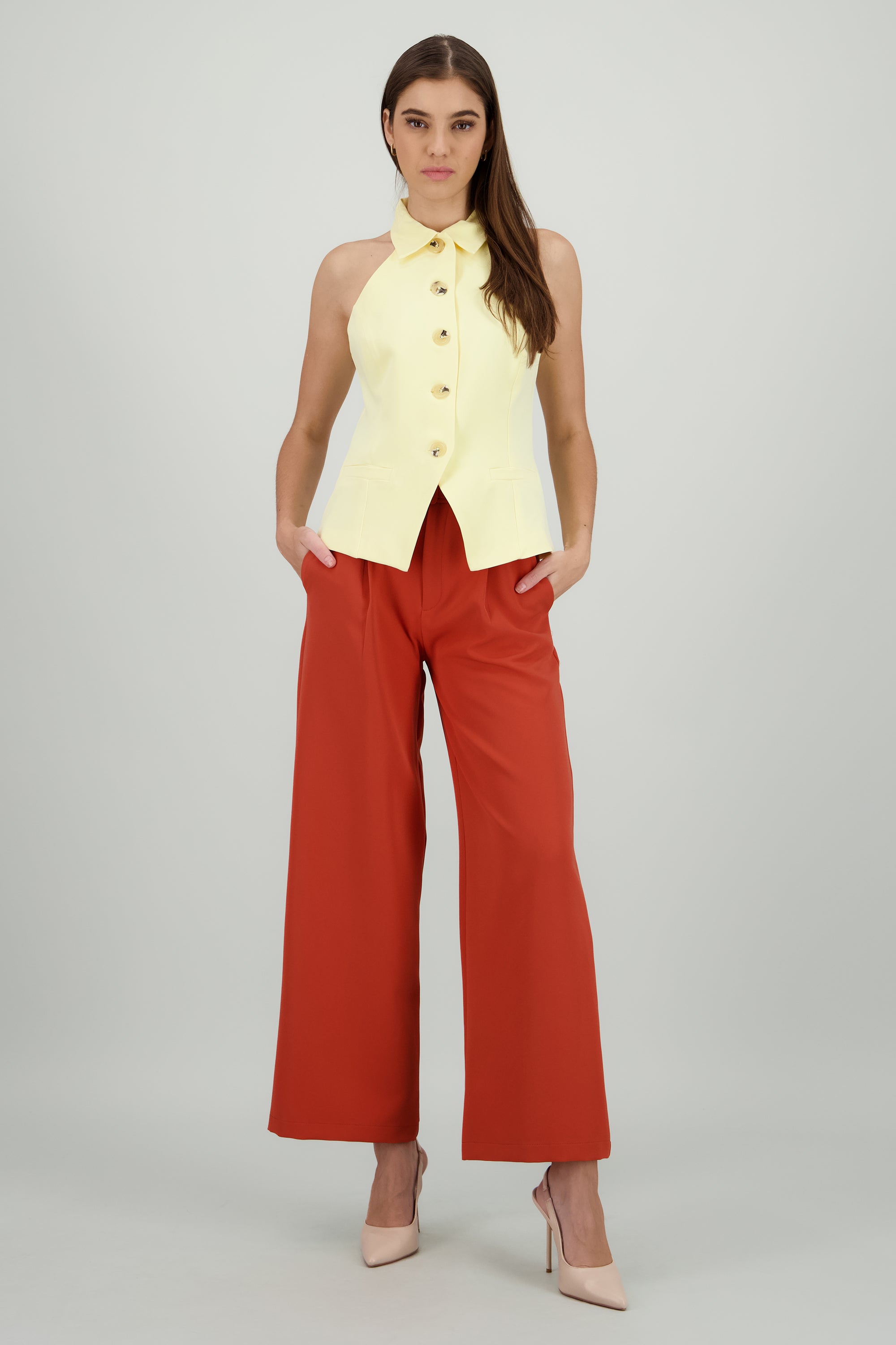 Pantalon Liso Cinturon LADRILLO