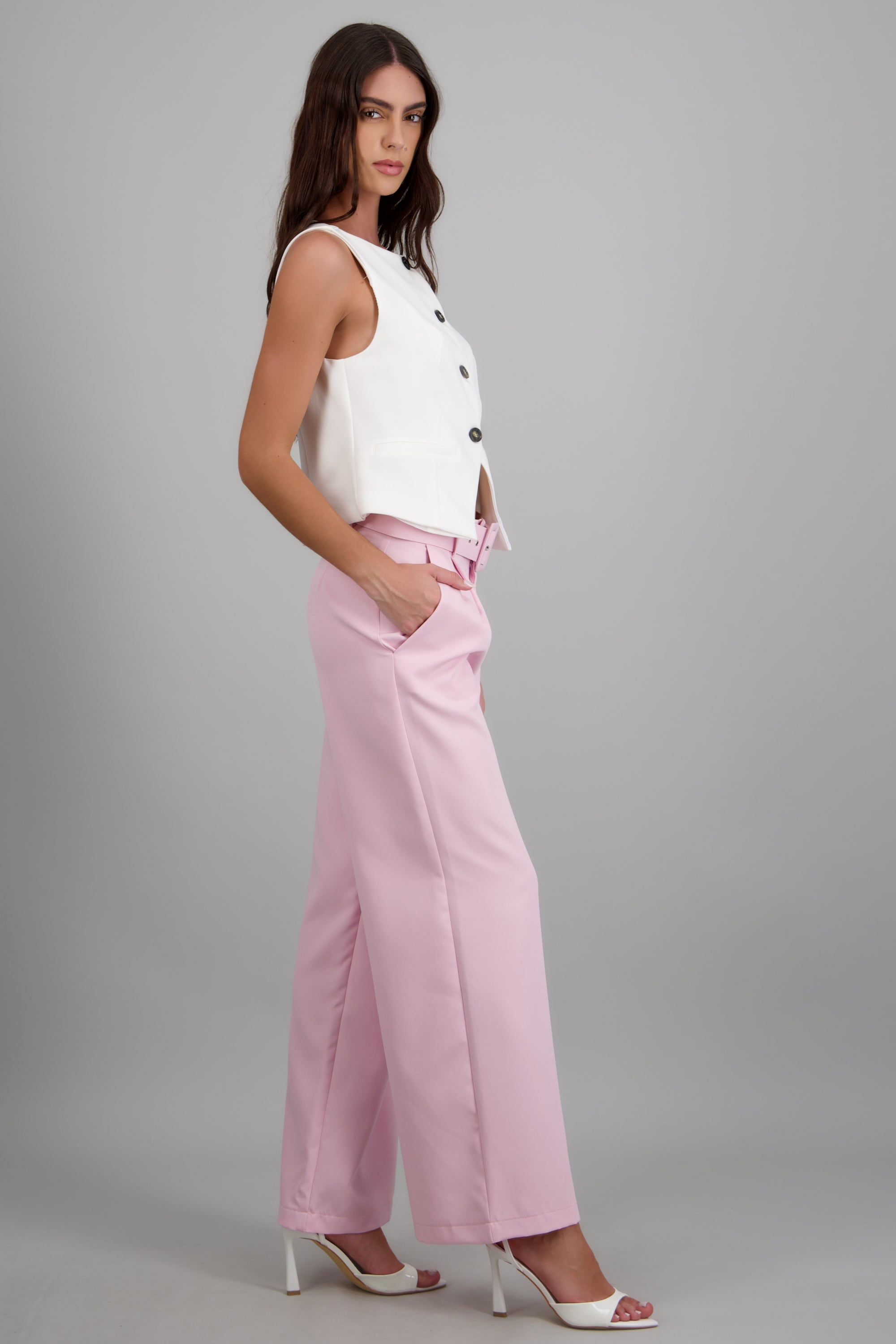 Pantalón liso cinturón ROSA COMBO