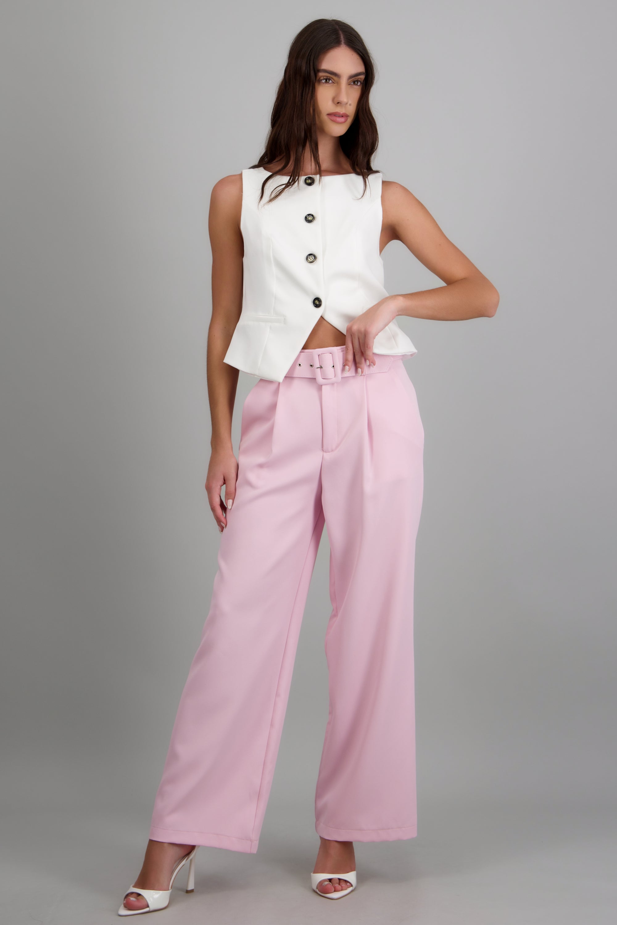 Pantalón liso cinturón ROSA COMBO