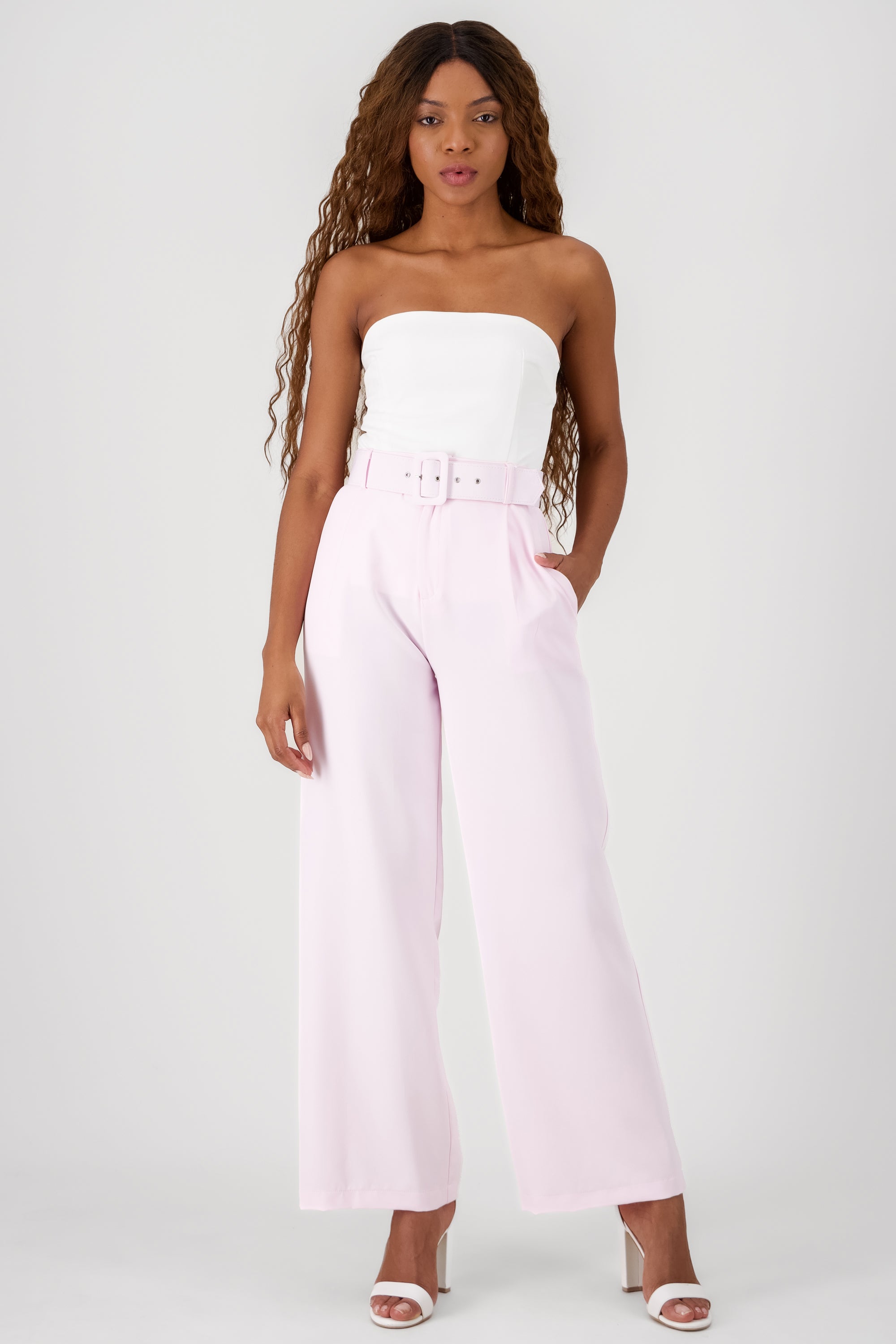 Pantalon Liso Cinturon ROSA PASTEL