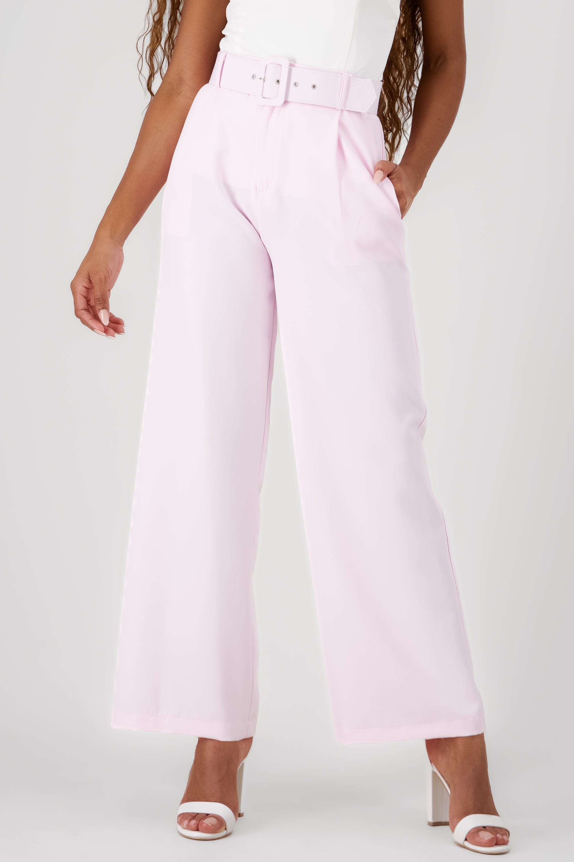 Pantalon Liso Cinturon ROSA PASTEL