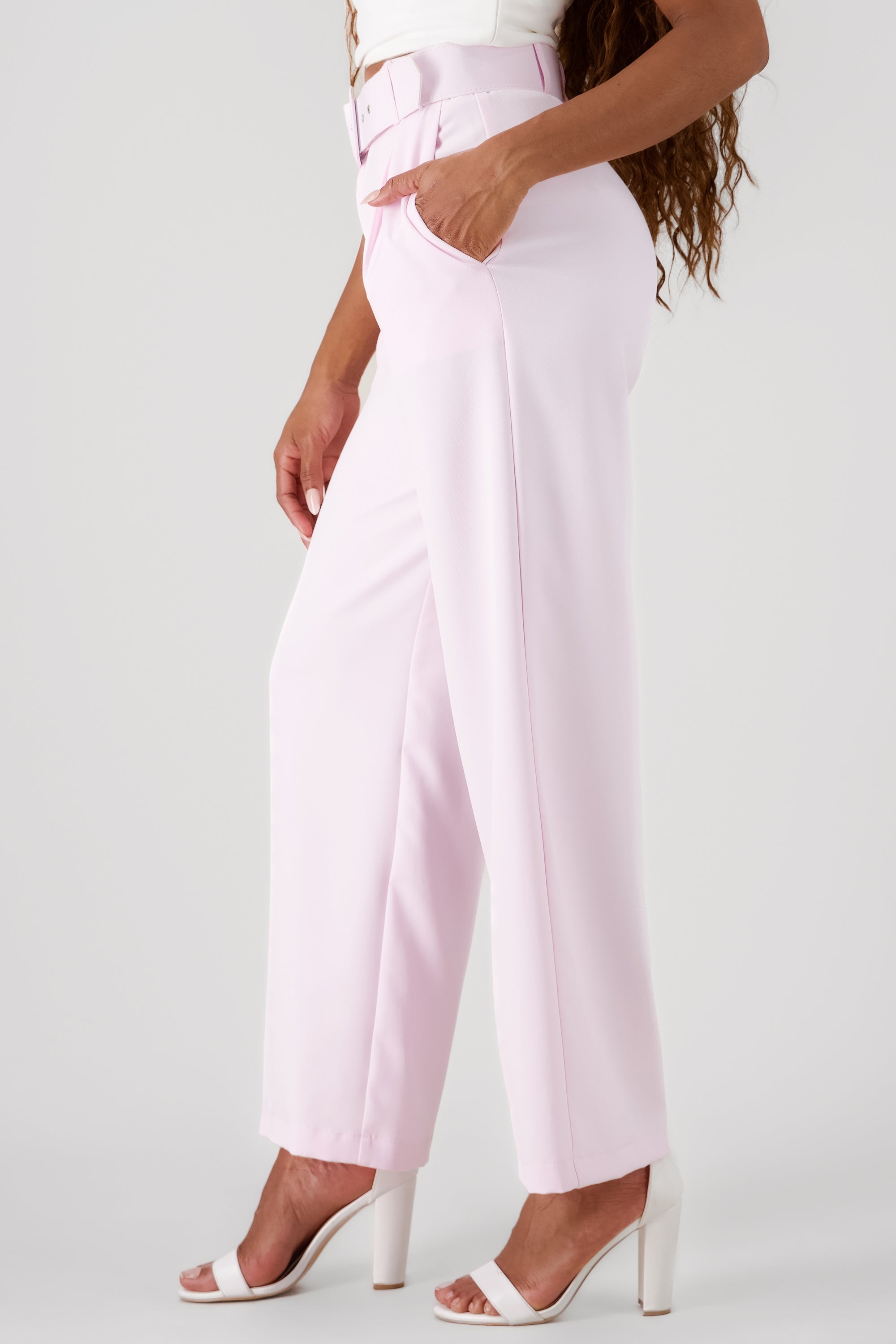 Pantalon Liso Cinturon ROSA PASTEL