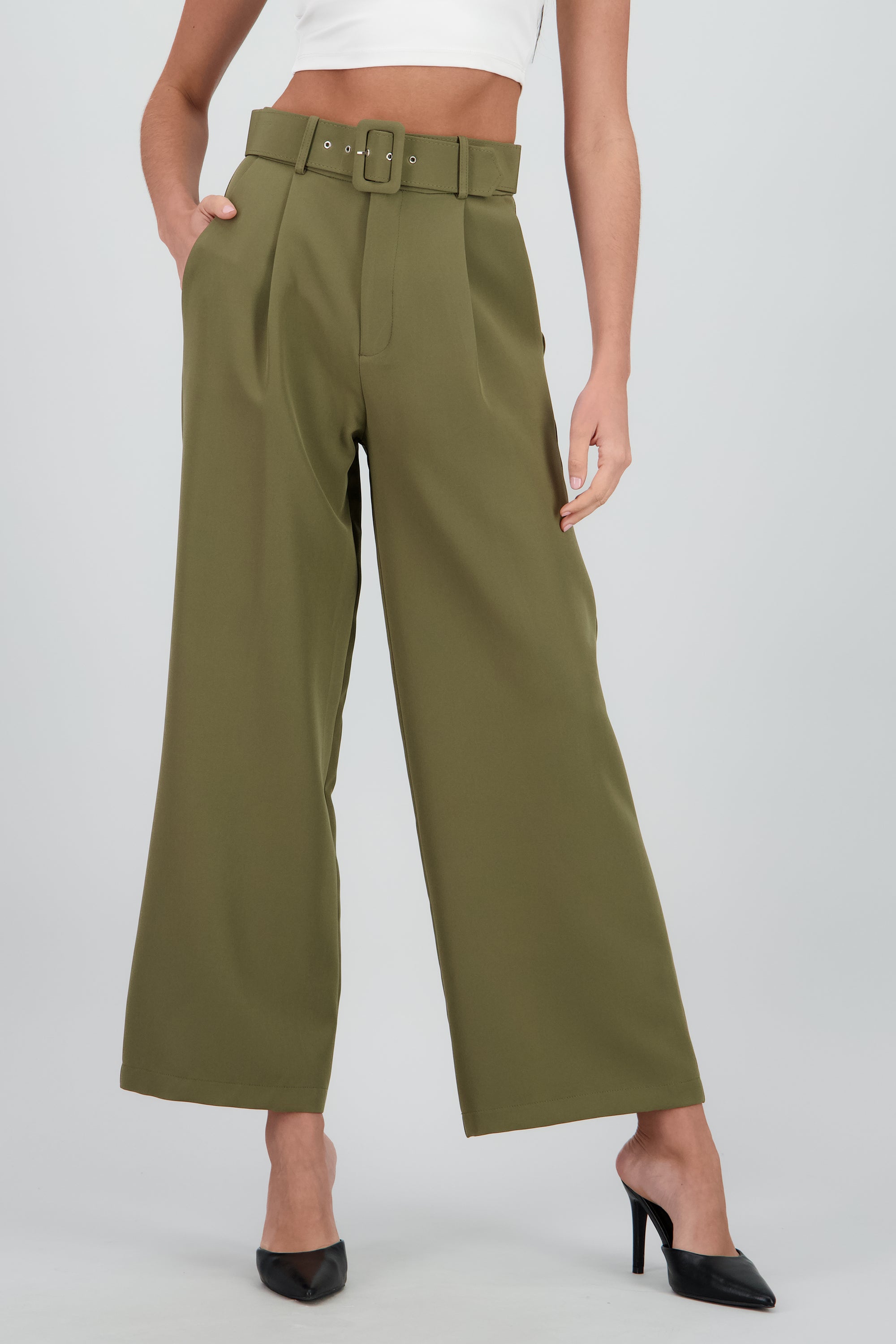 Pantalon Liso Cinturon OLIVO