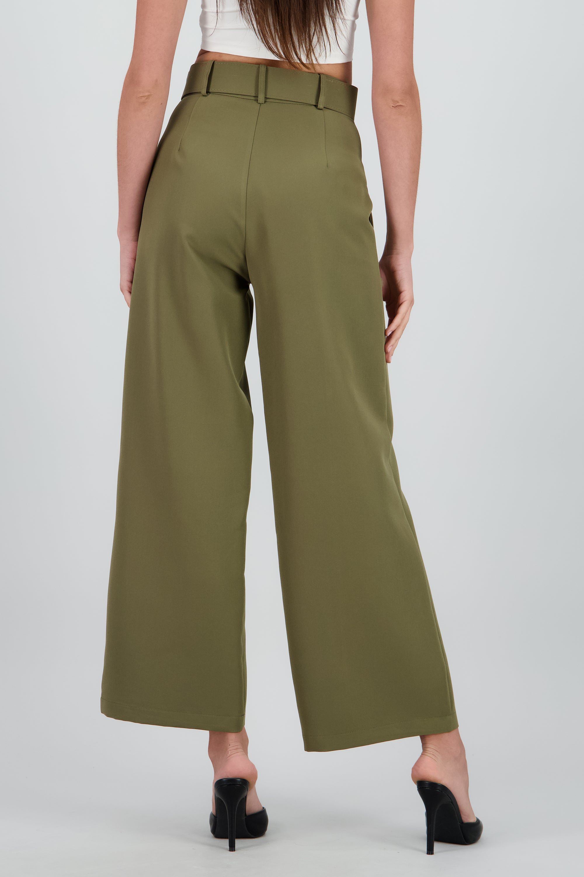 Pantalon Liso Cinturon OLIVO