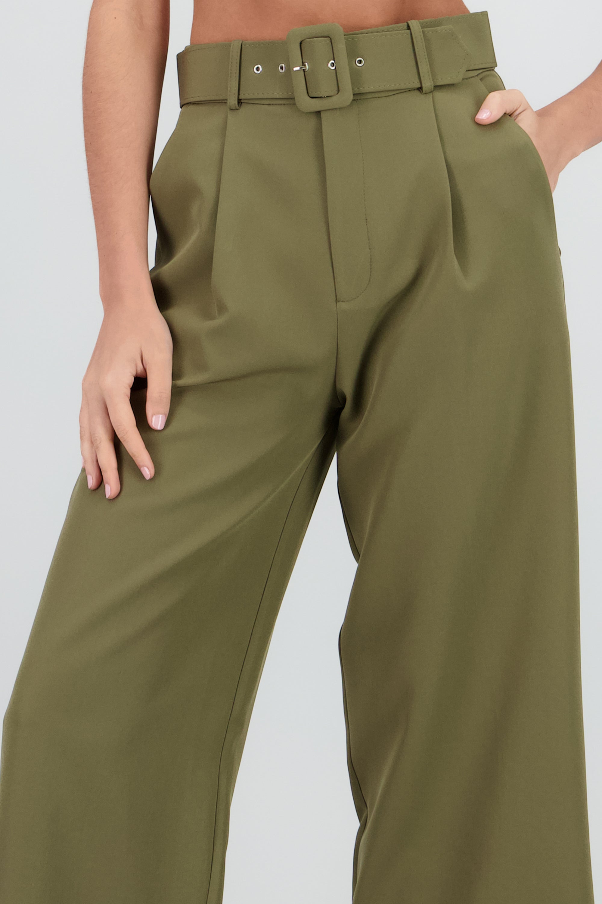 Pantalon Liso Cinturon OLIVO