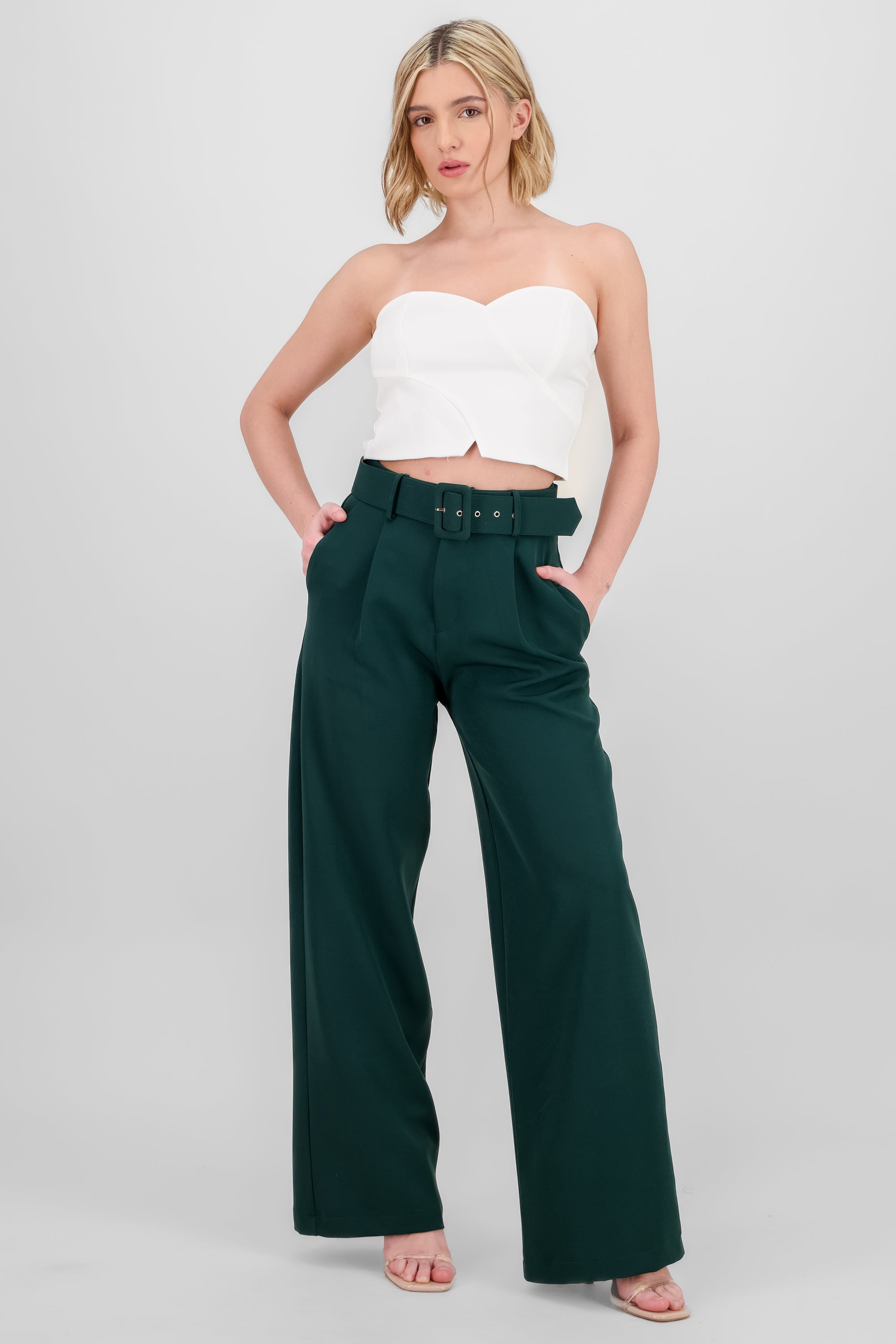 Pantalon Liso Cinturon VERDE CAZADOR