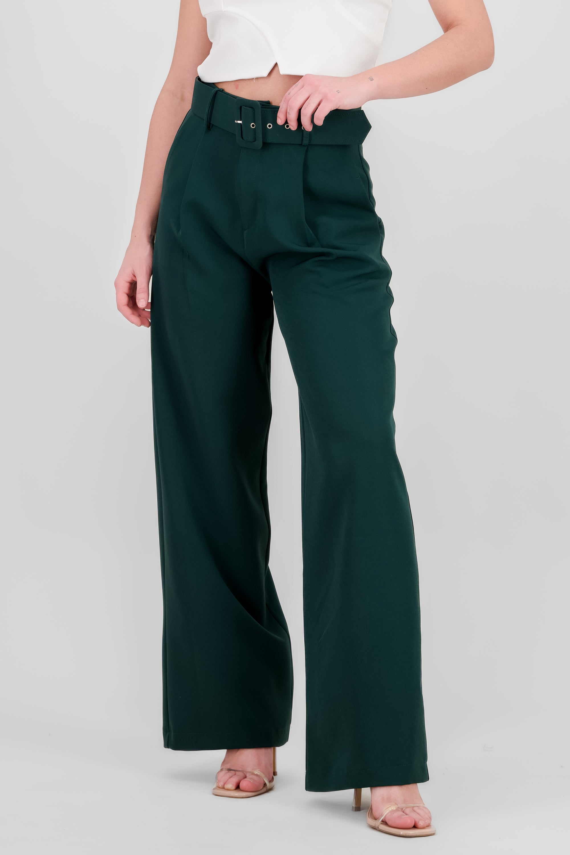 Pantalon Liso Cinturon VERDE CAZADOR