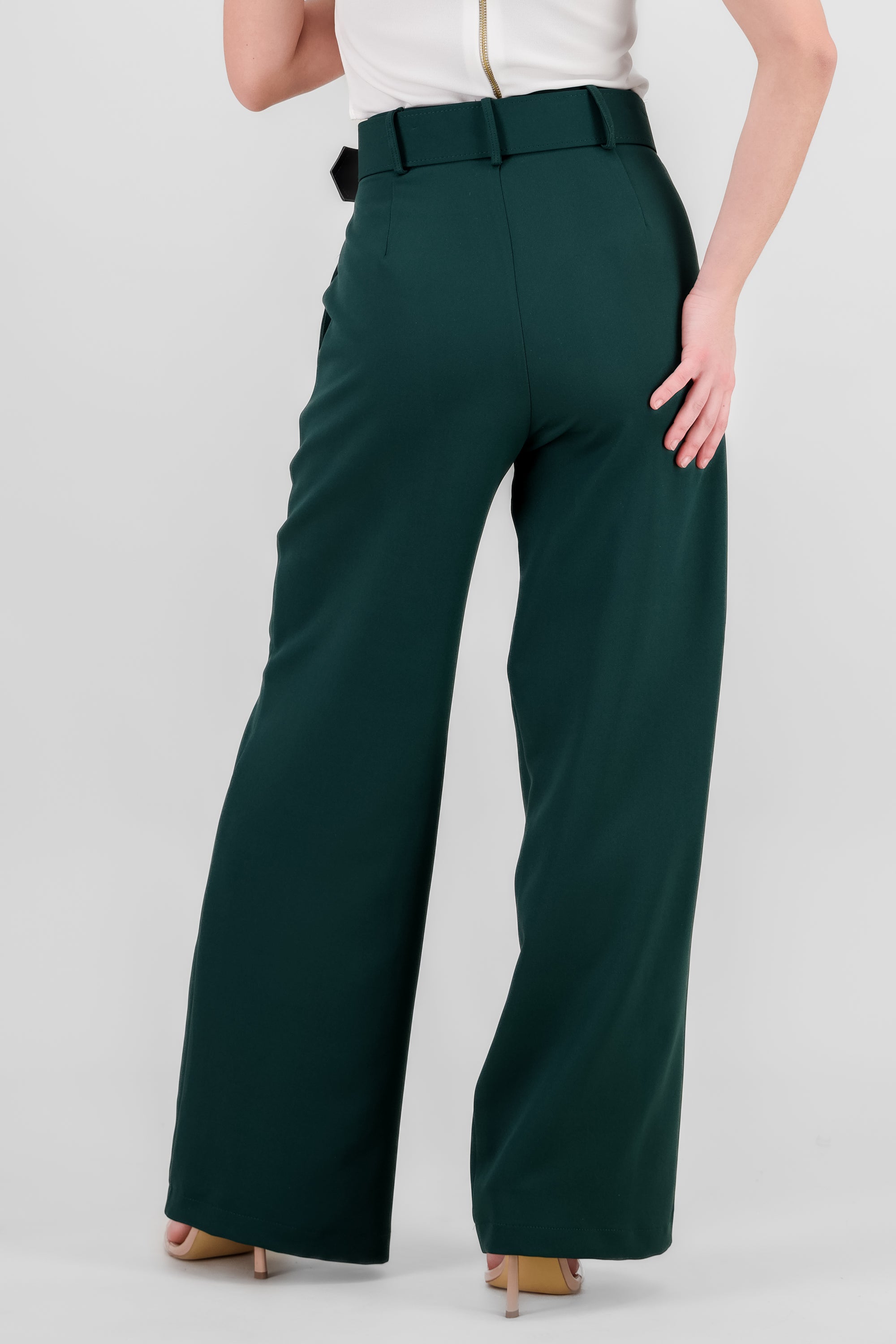 Pantalon Liso Cinturon VERDE CAZADOR