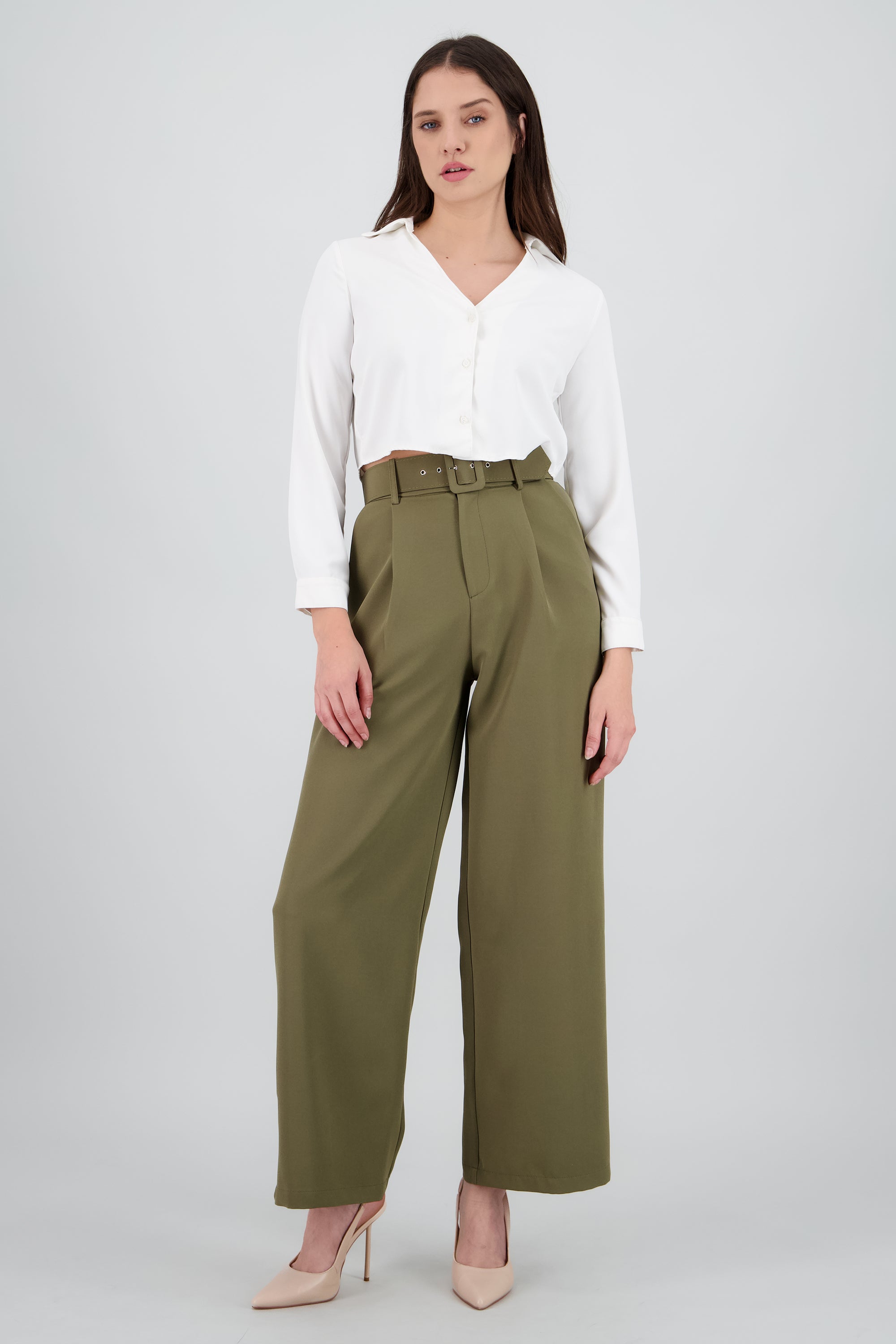 Pantalon Liso Cinturon OLIVO COMBO