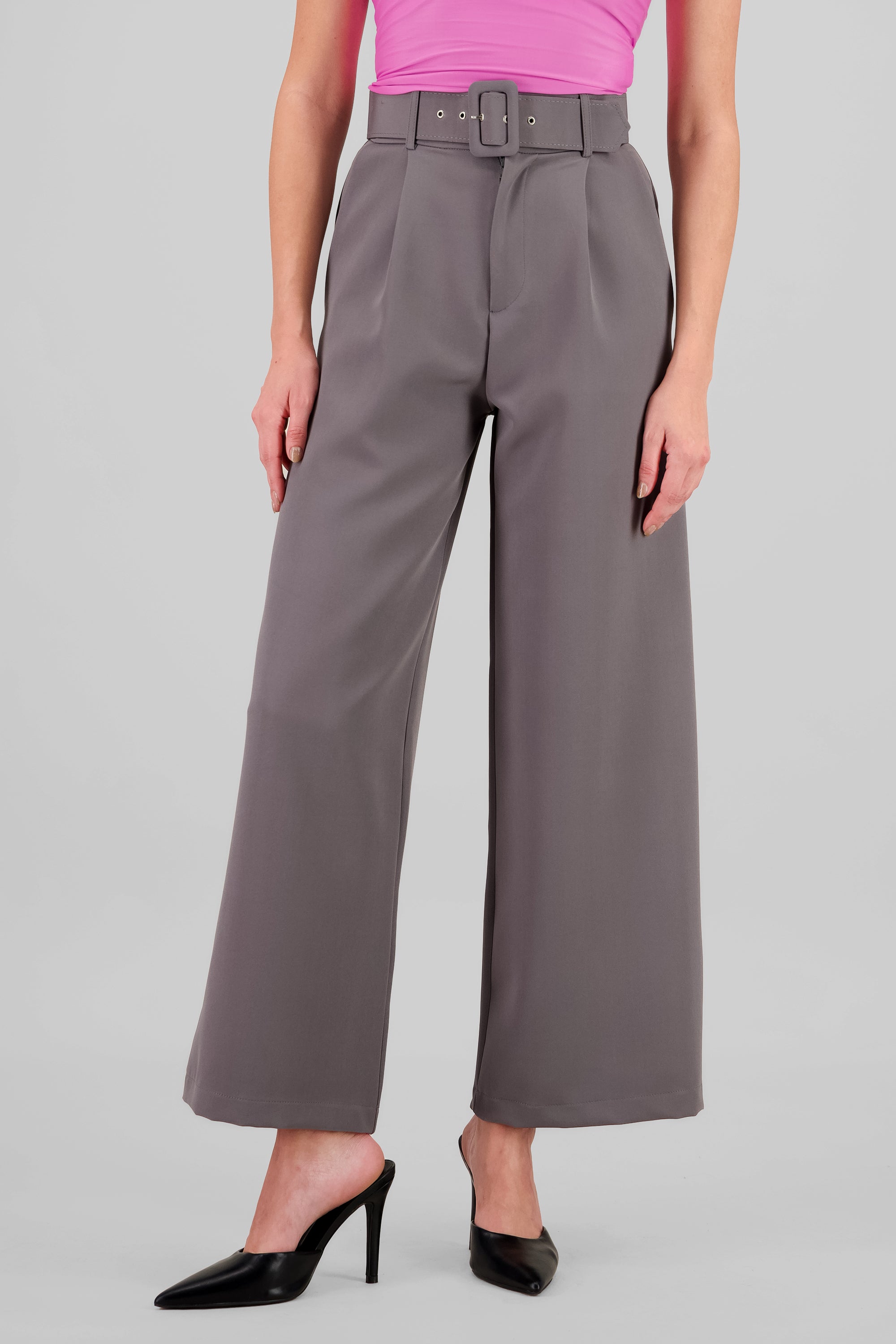 Pantalon Liso Cinturon GRIS OBSCURO