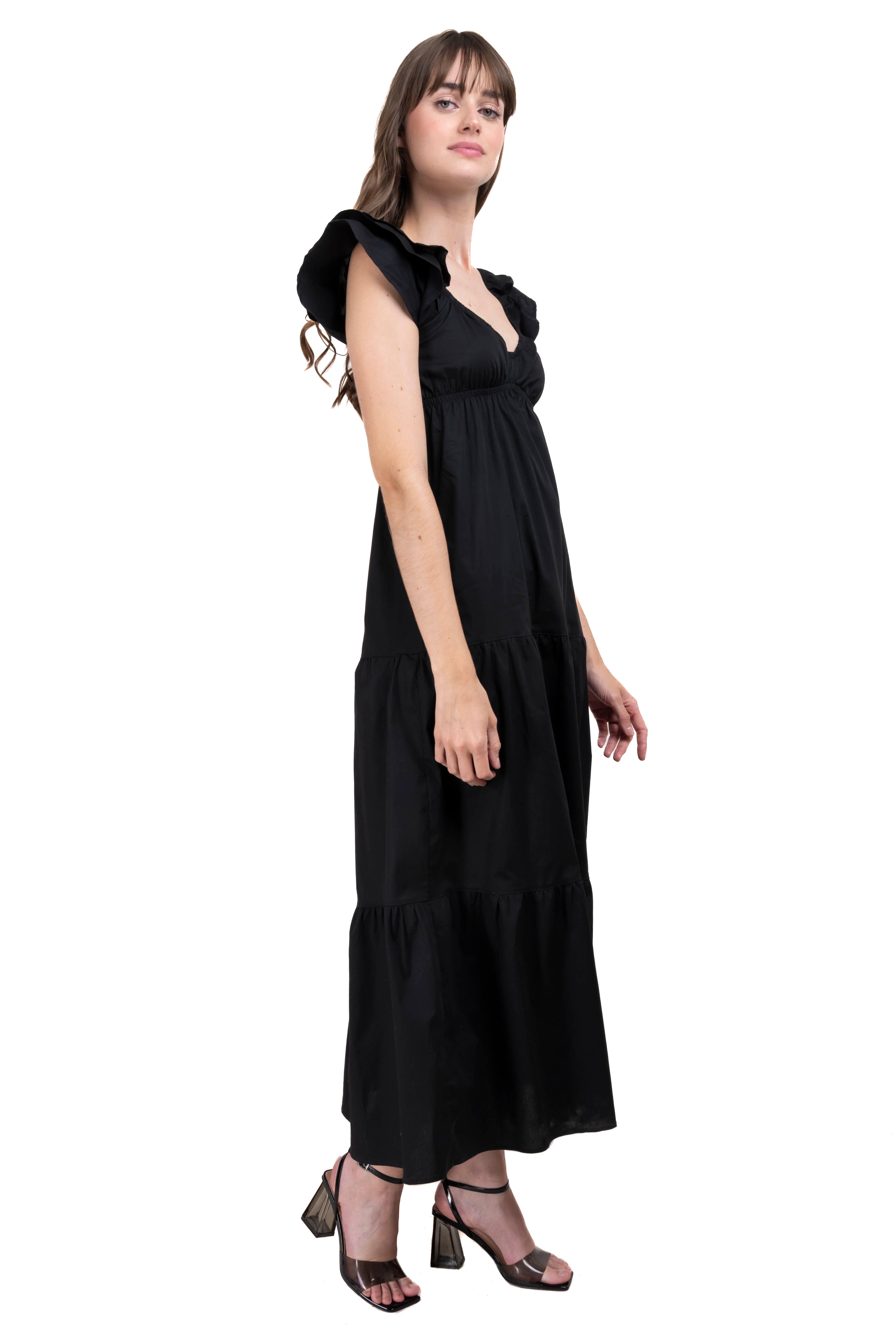Vestido maxi mangas olanes NEGRO