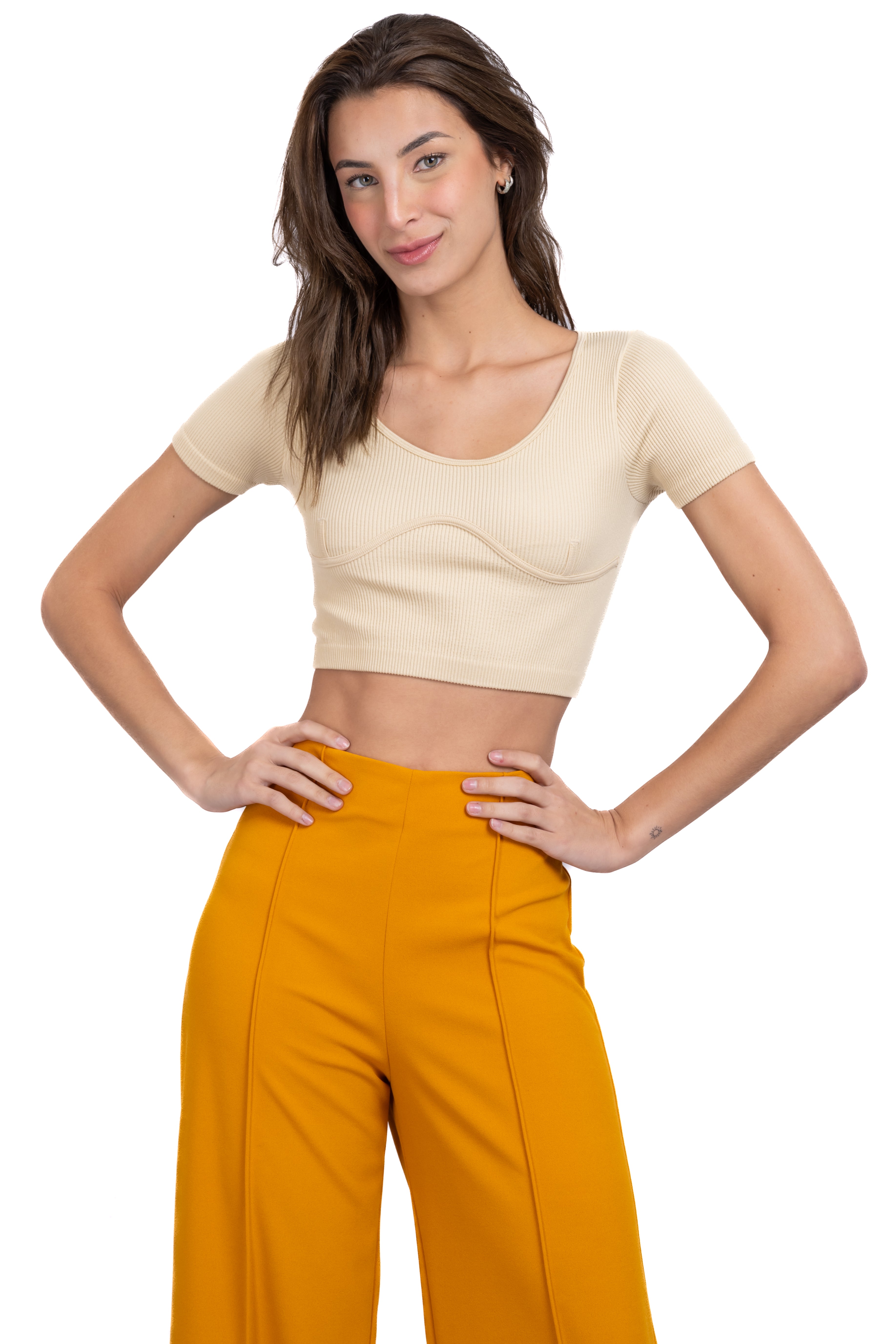 Top seamless manga corta BEIGE