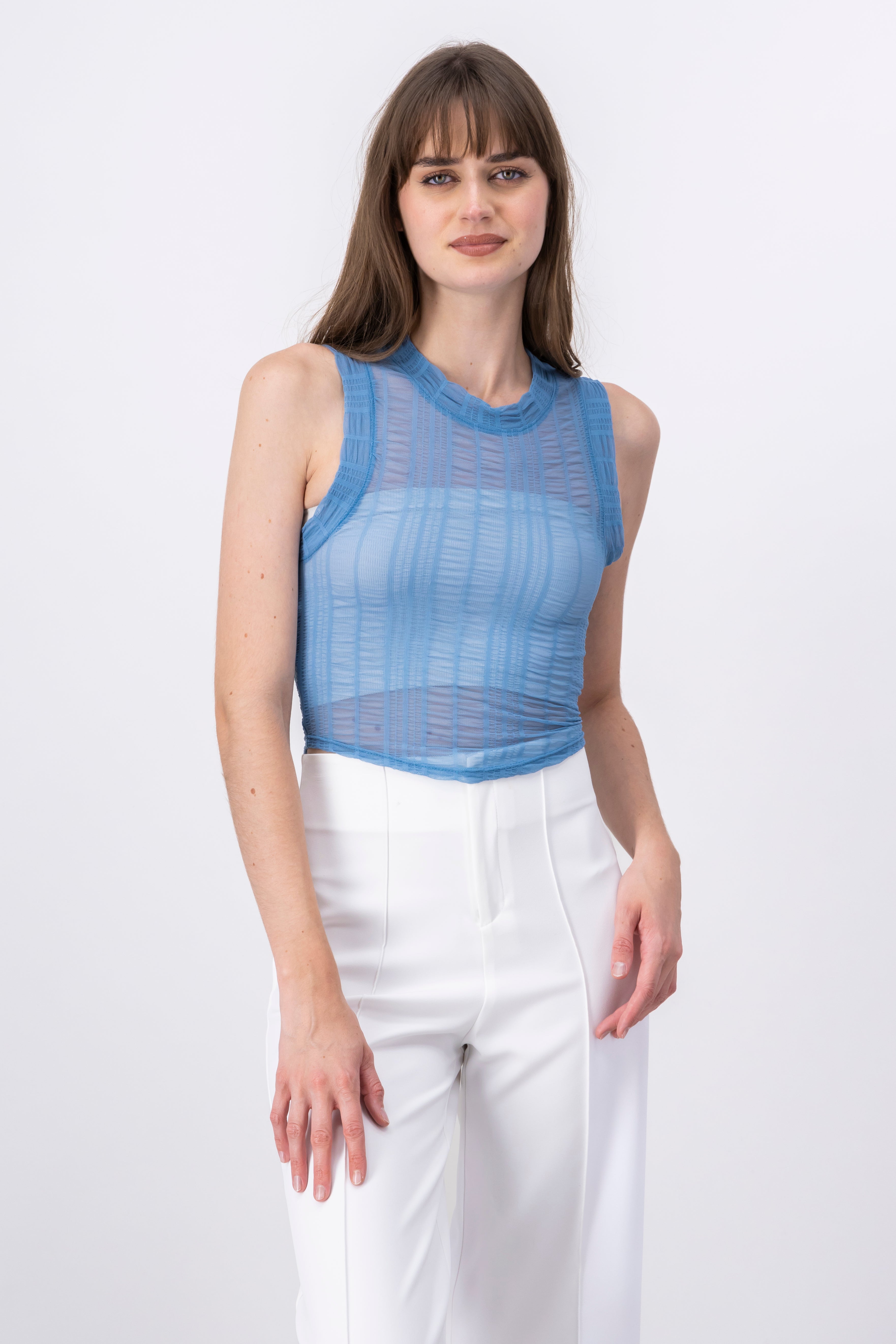 Top mesh fruncido AZUL CIELO