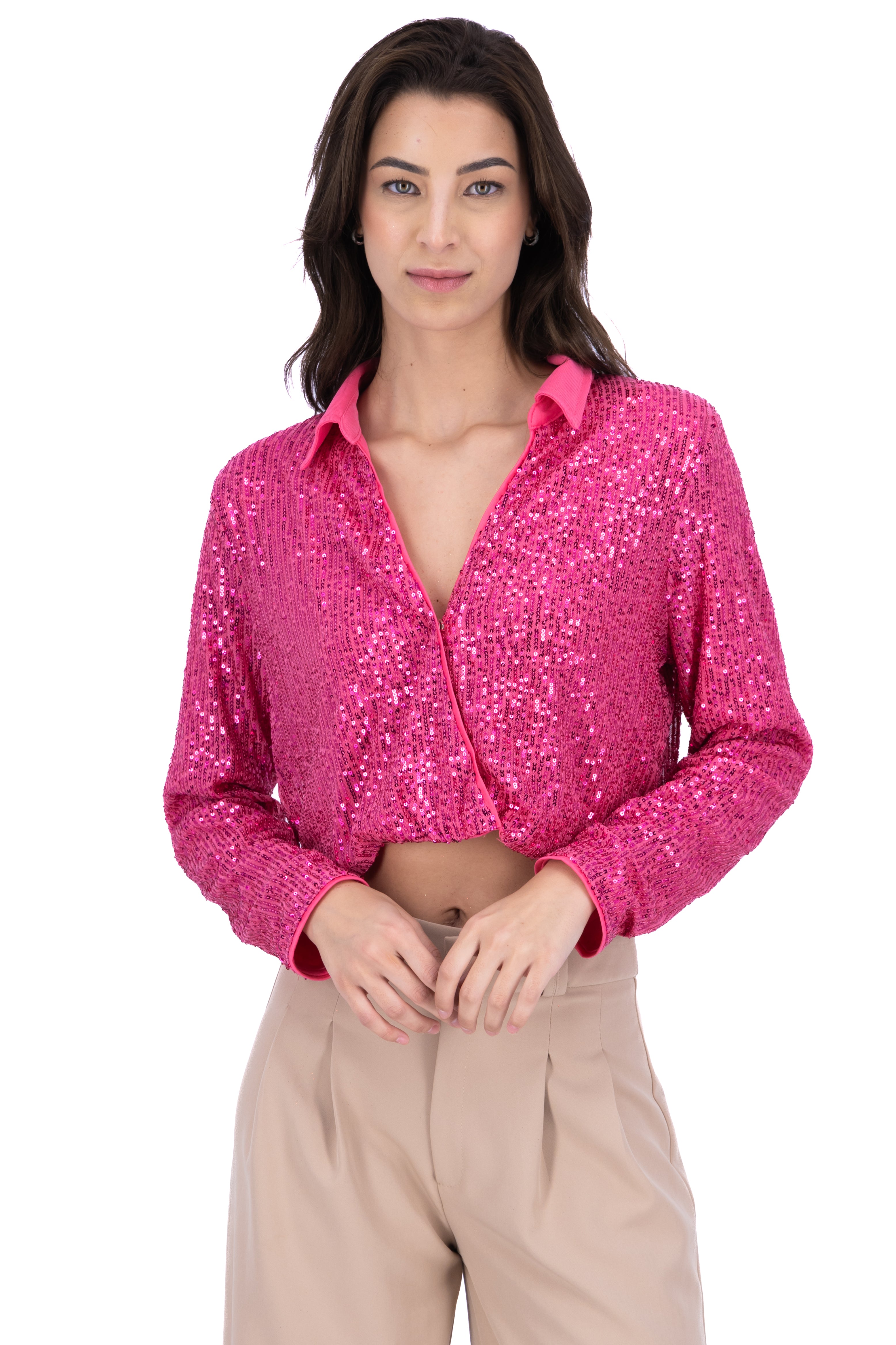 Camisa crop lentejuela ROSA