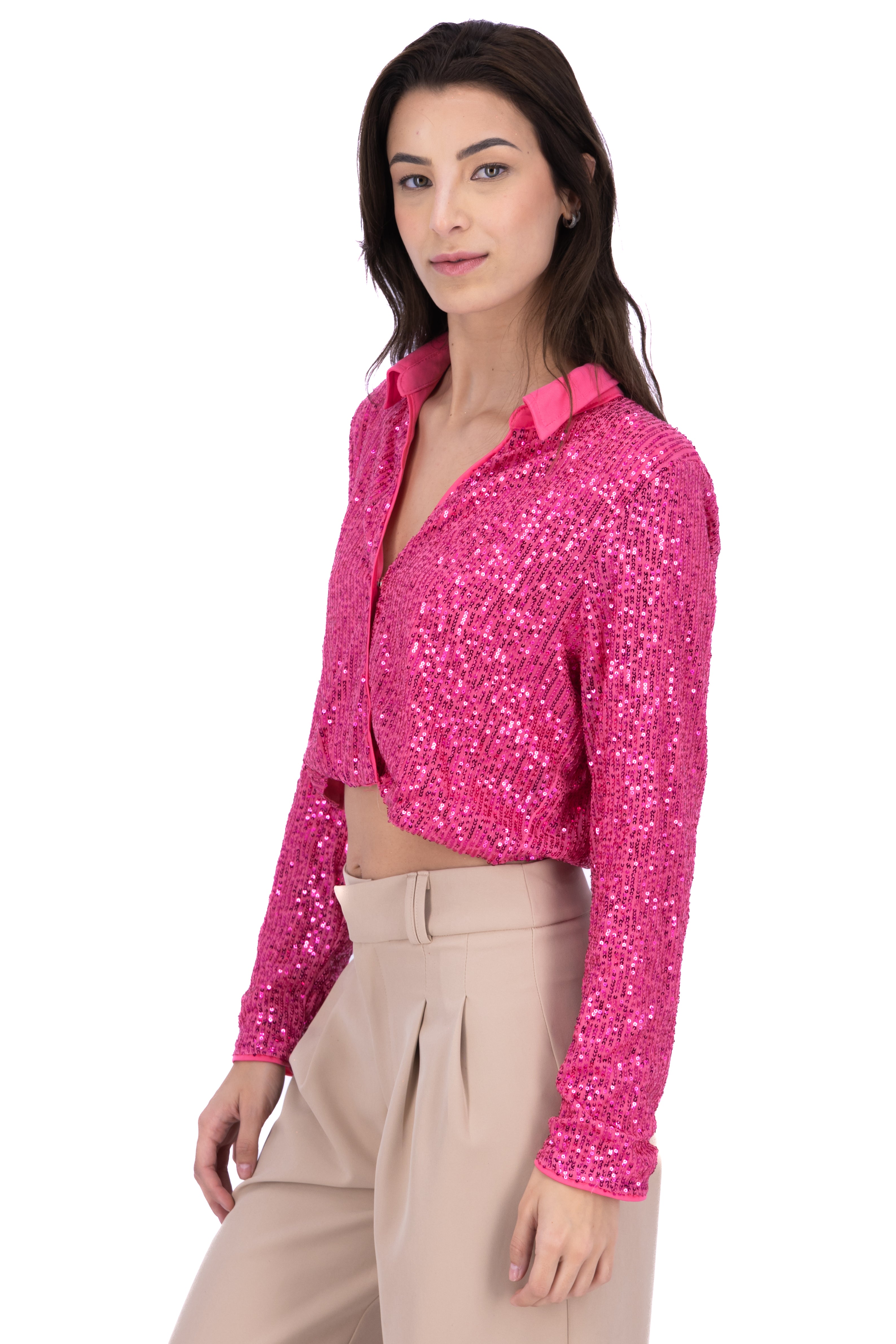 Camisa crop lentejuela ROSA