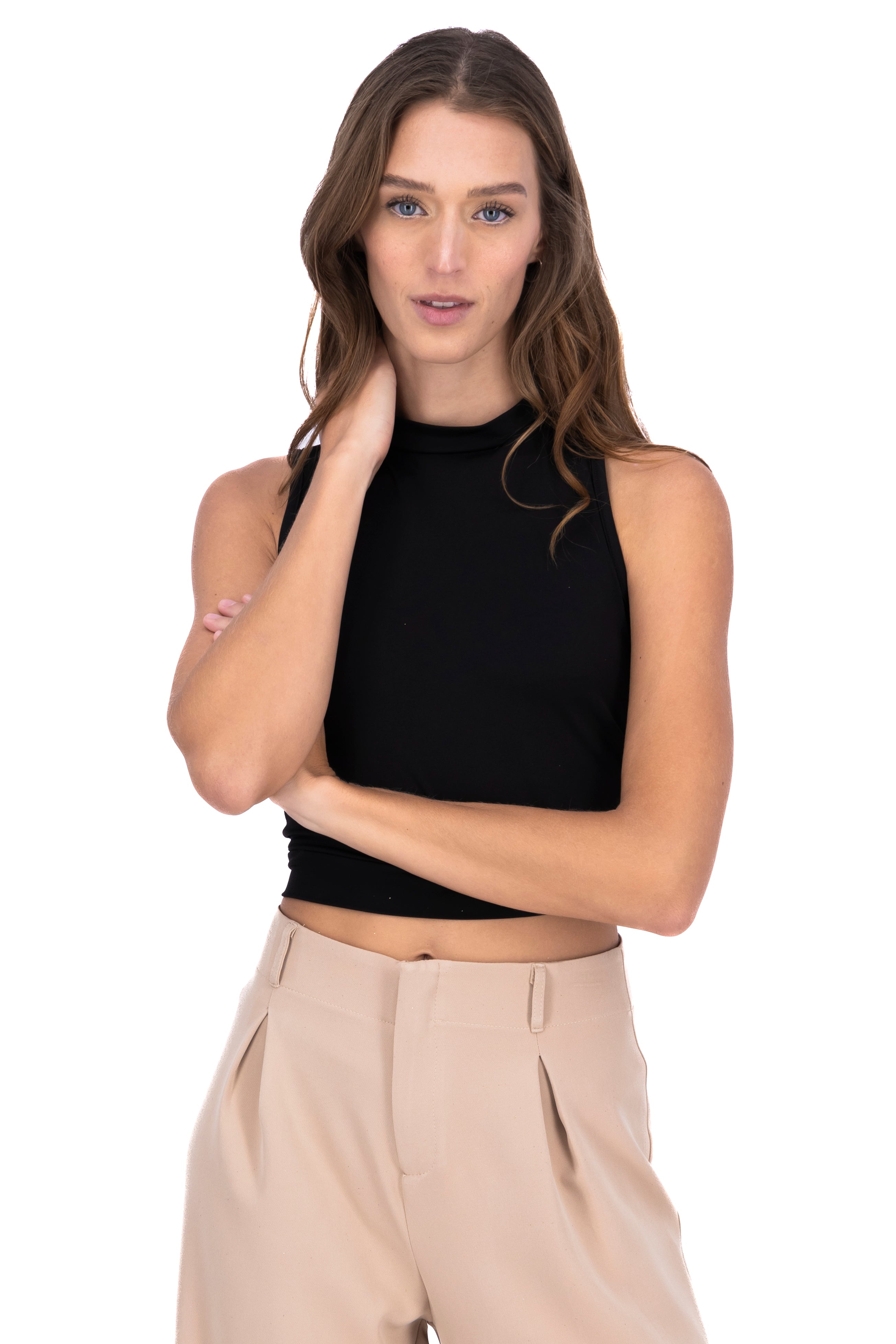 Top crop espalda brillos NEGRO