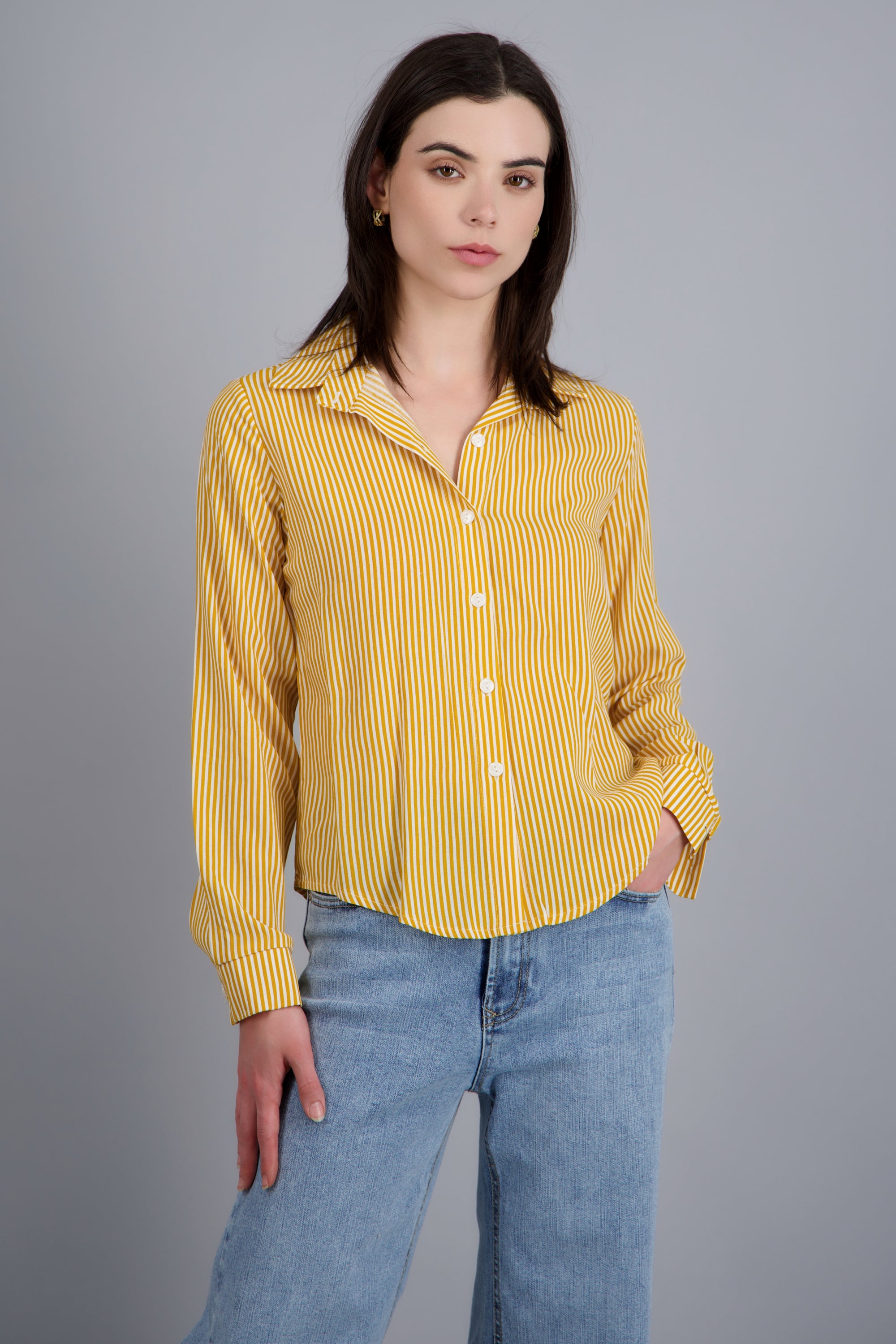 Camisa amplia rayas MOSTAZA