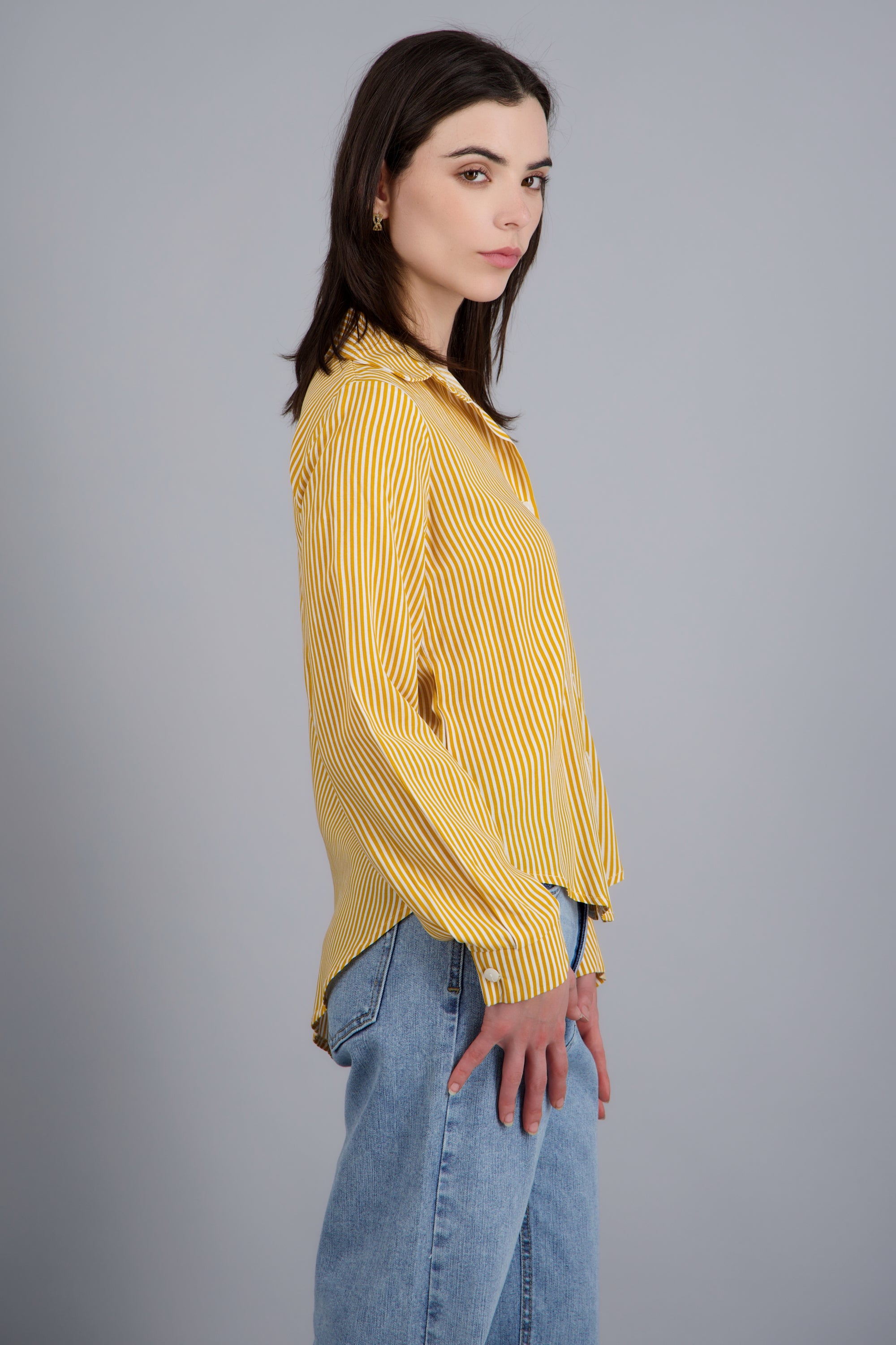 Camisa amplia rayas MOSTAZA