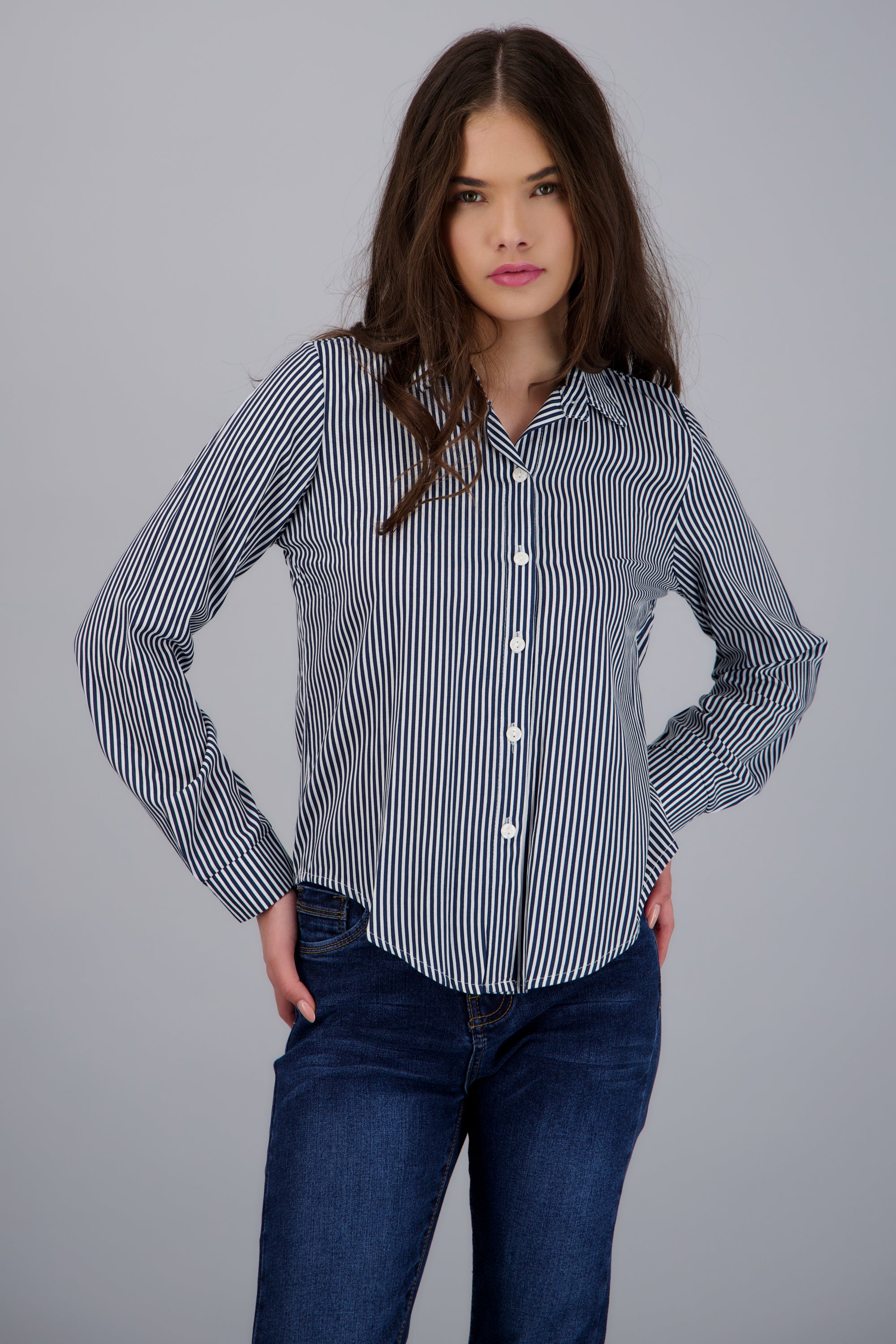 CAMISA AMPLIA RAYAS MARINO