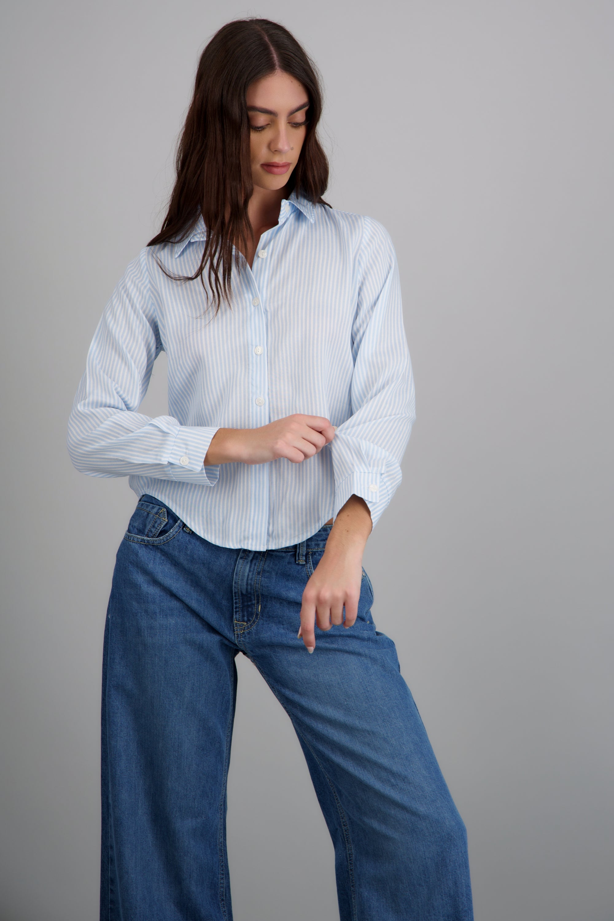 Camisa amplia rayas AZUL CIELO