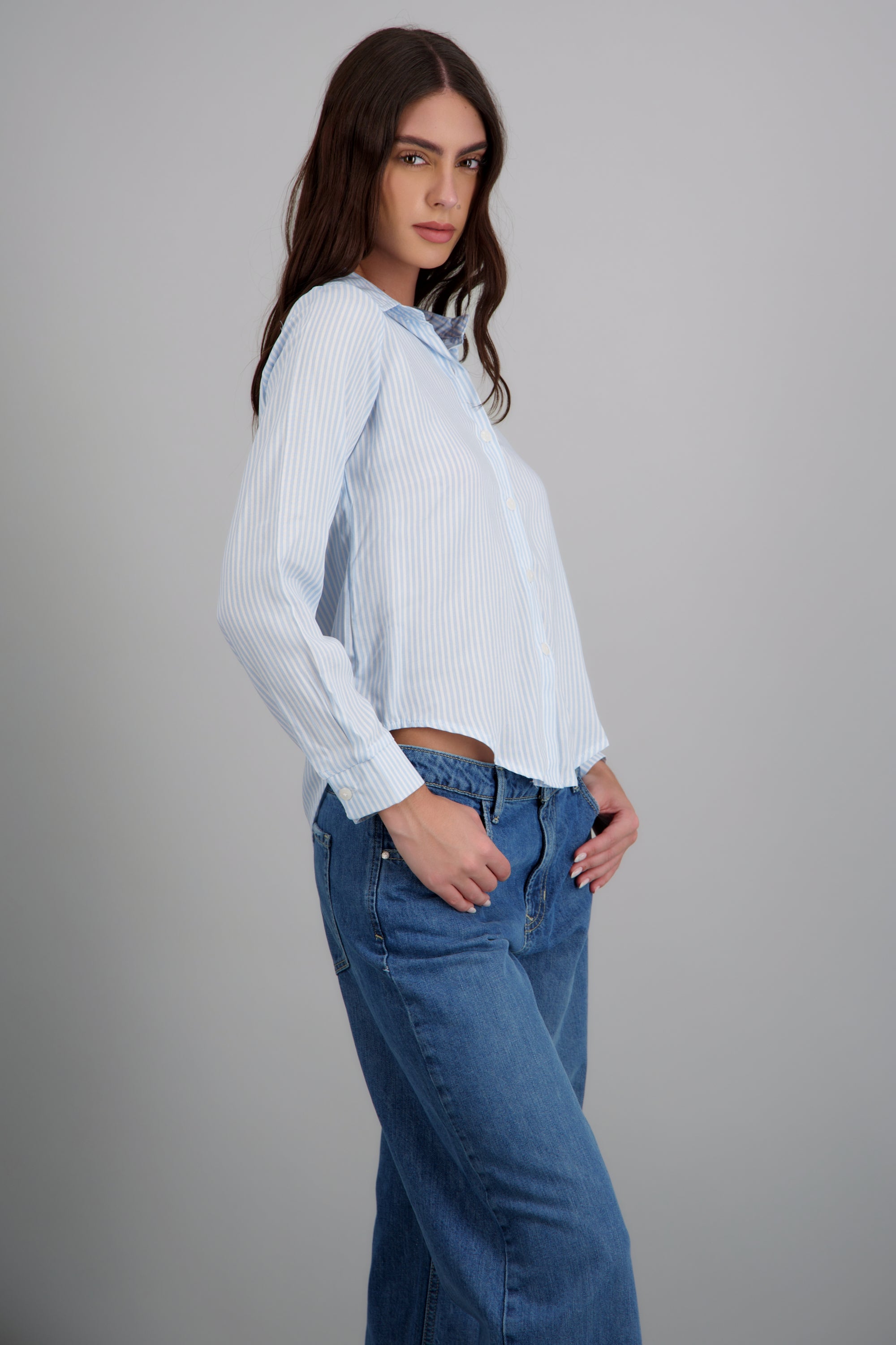 Camisa amplia rayas AZUL CIELO