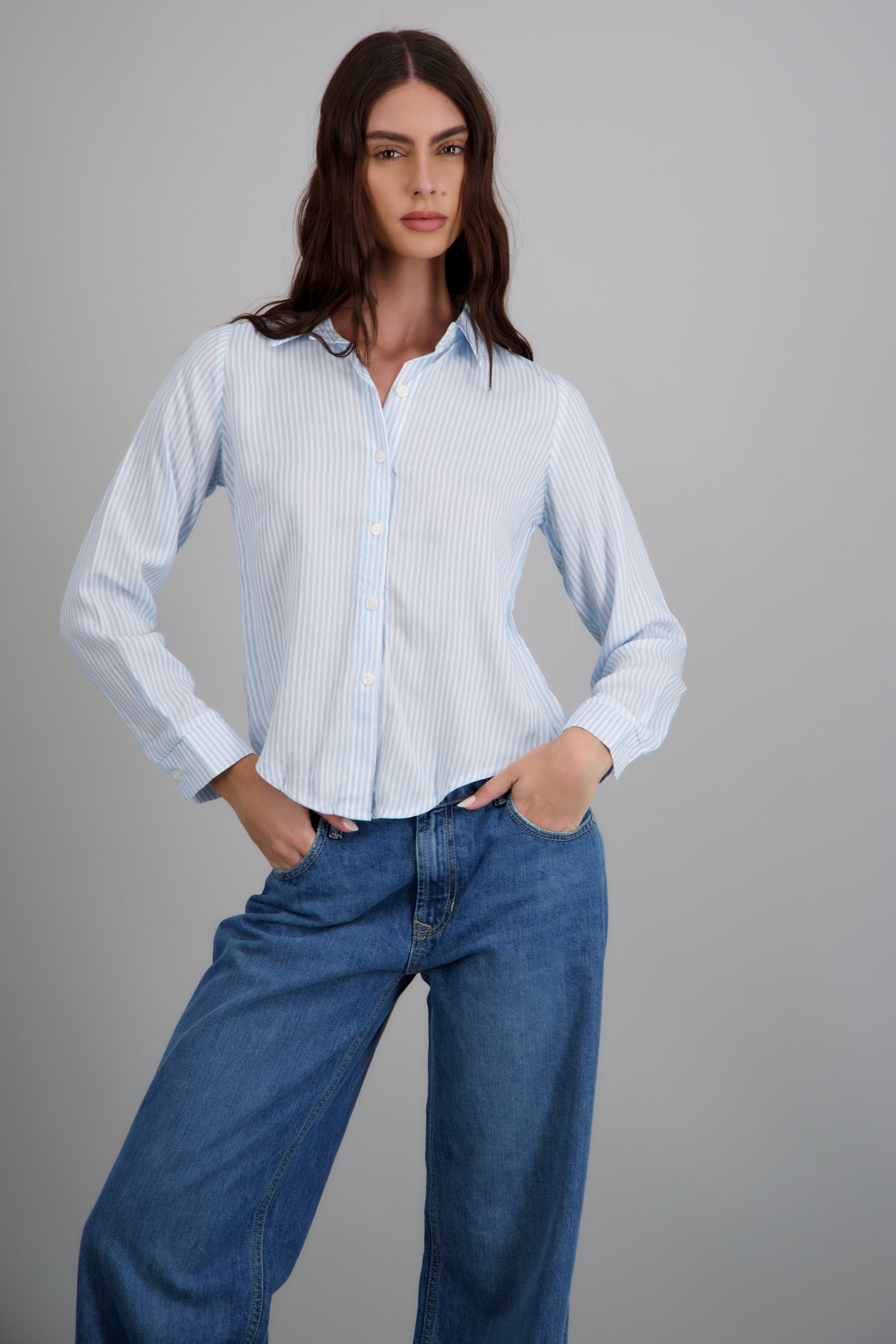 Camisa amplia rayas AZUL CIELO