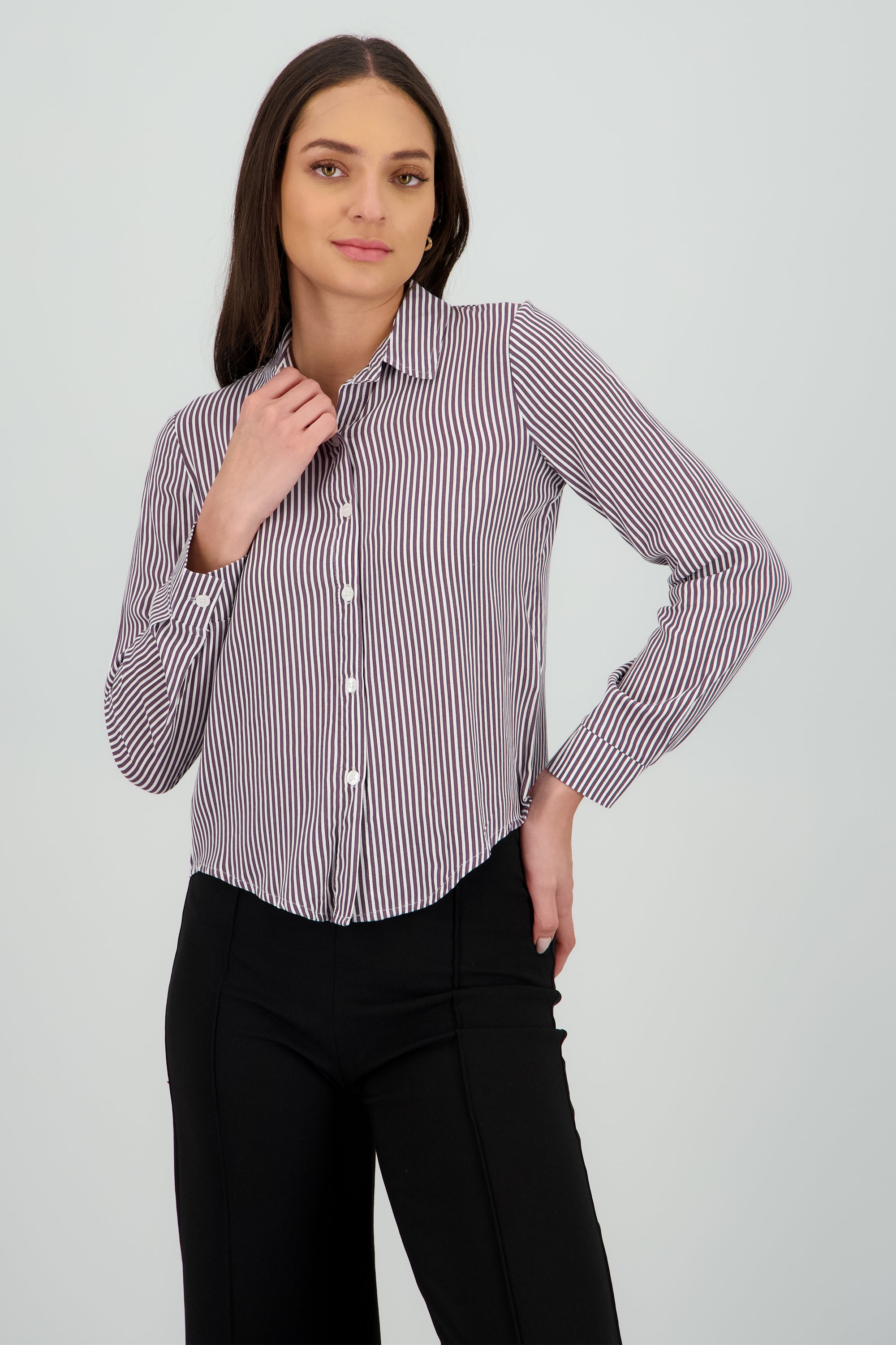 Camisa Rayas Asimétrica CIRUELA