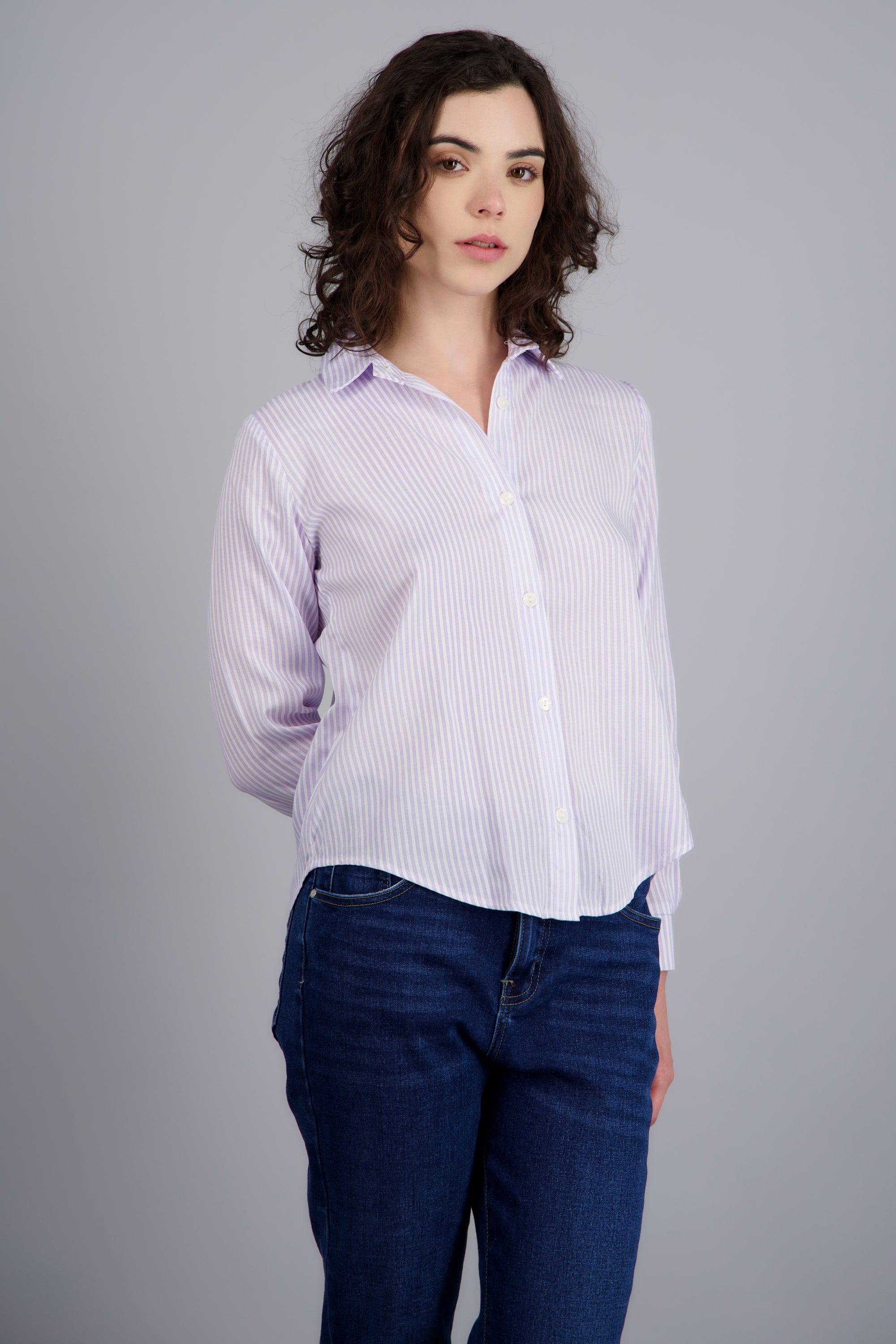 Camisa amplia rayas LILA
