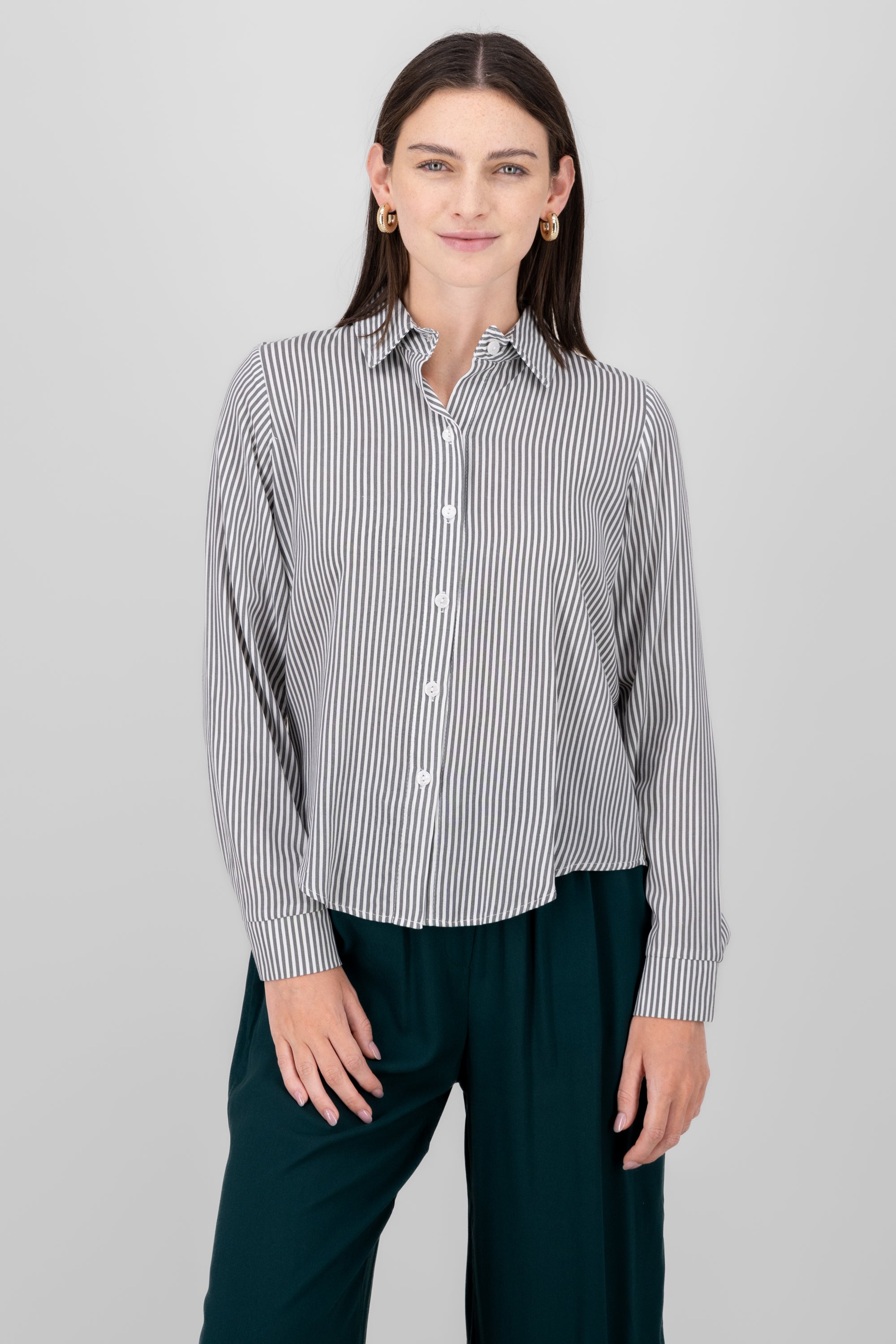 Camisa Rayas Asimétrica GRIS COMBO