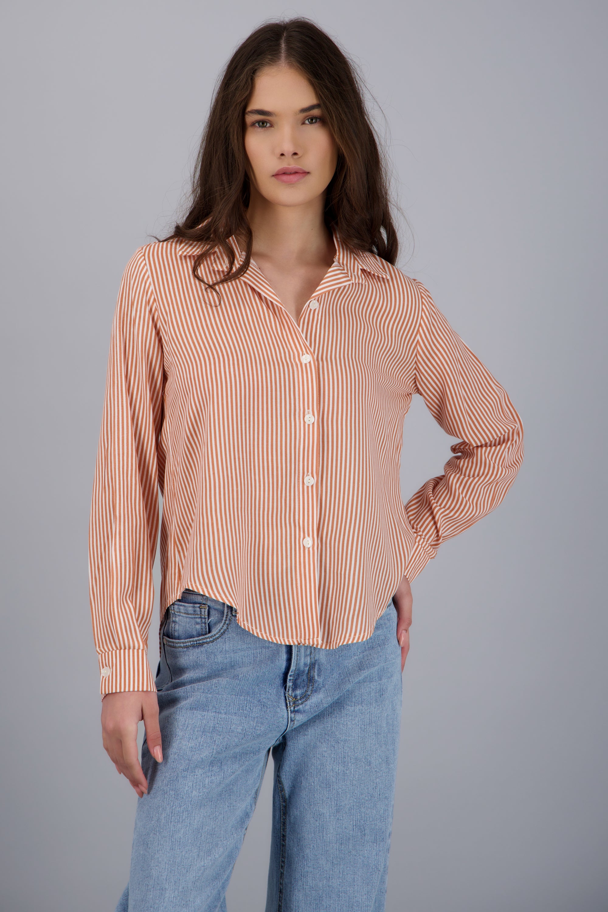 CAMISA AMPLIA RAYAS LADRILLO