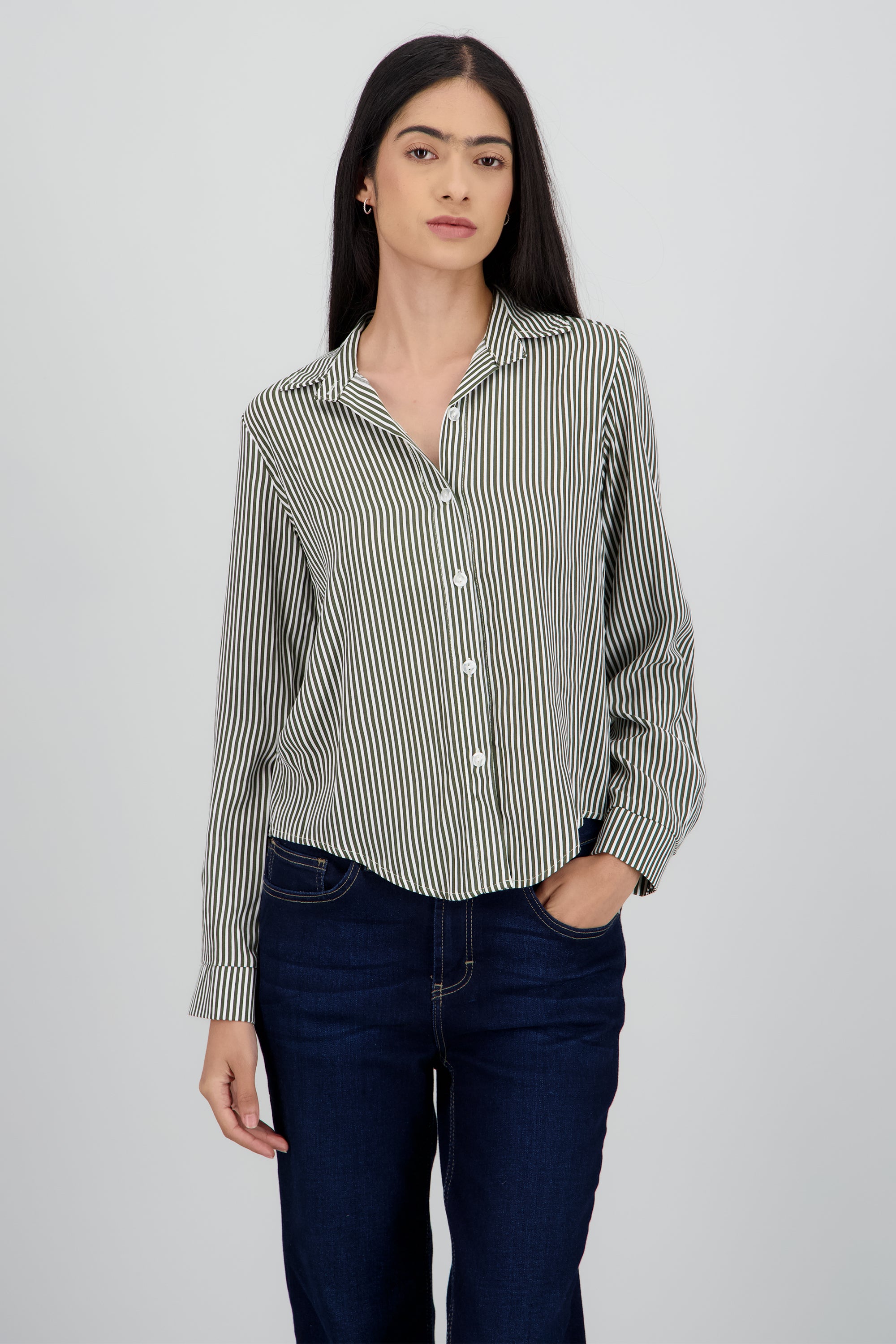 Camisa Rayas Asimétrica OLIVO COMBO