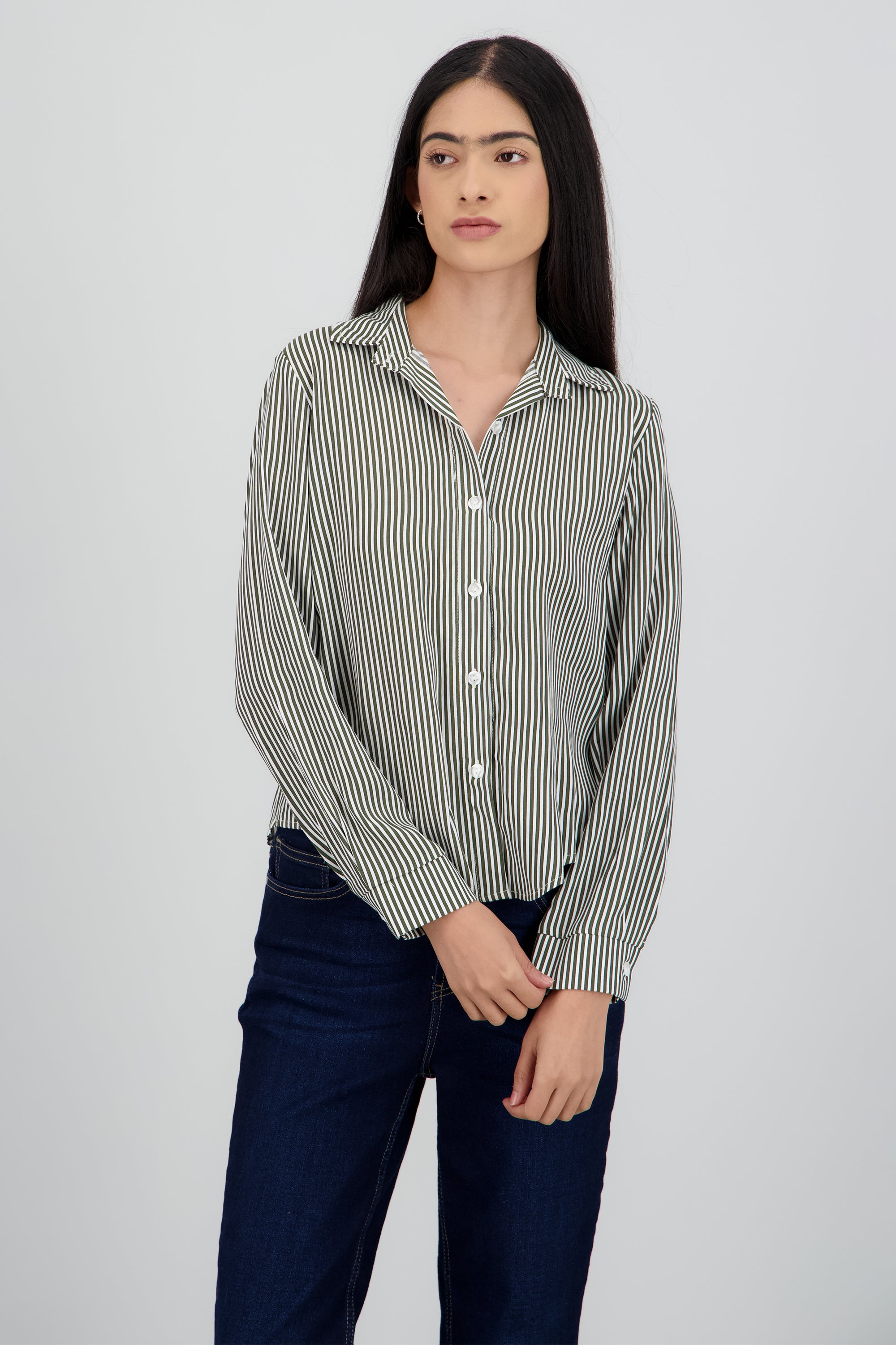 Camisa Rayas Asimétrica OLIVO COMBO