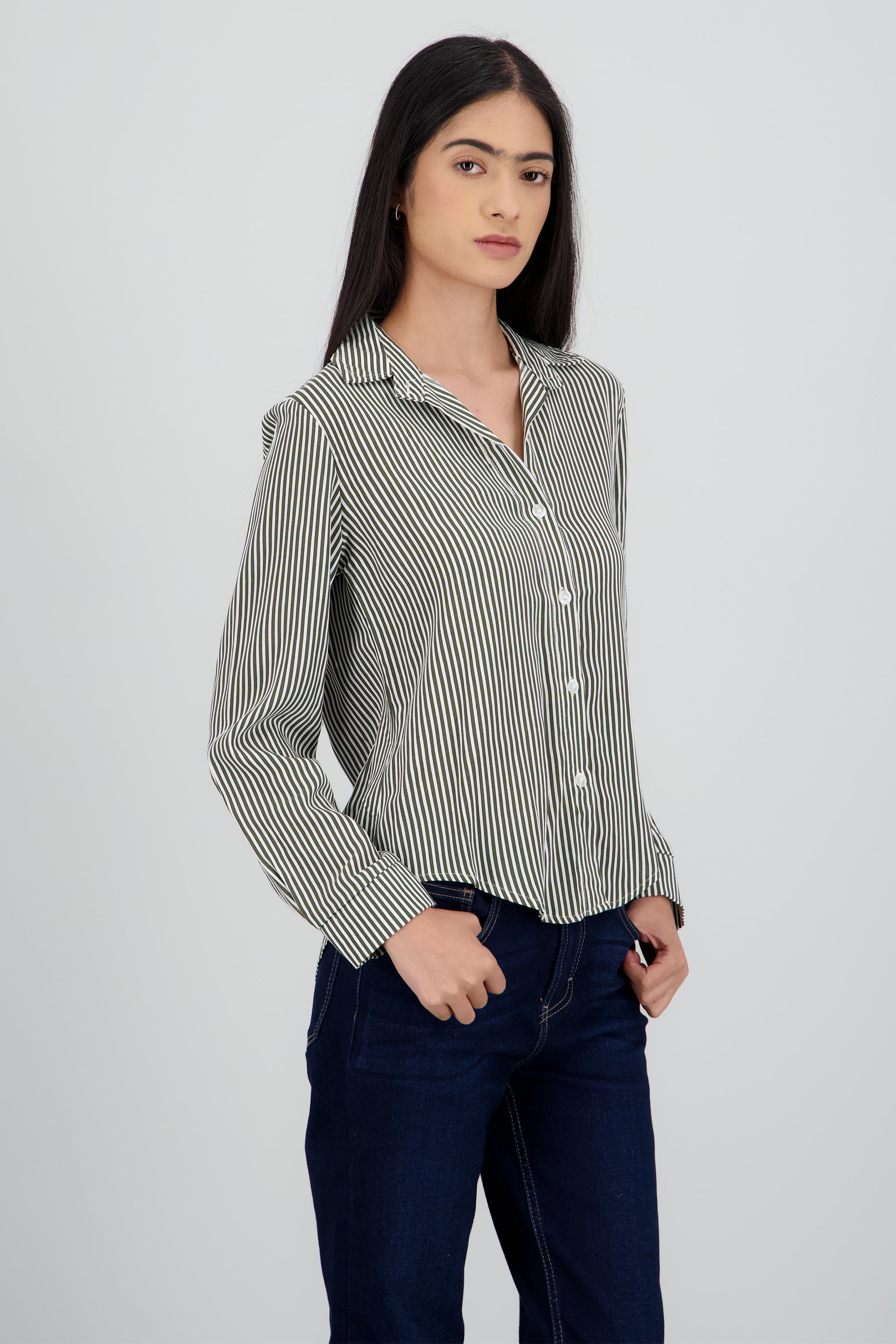 Camisa Rayas Asimétrica OLIVO COMBO