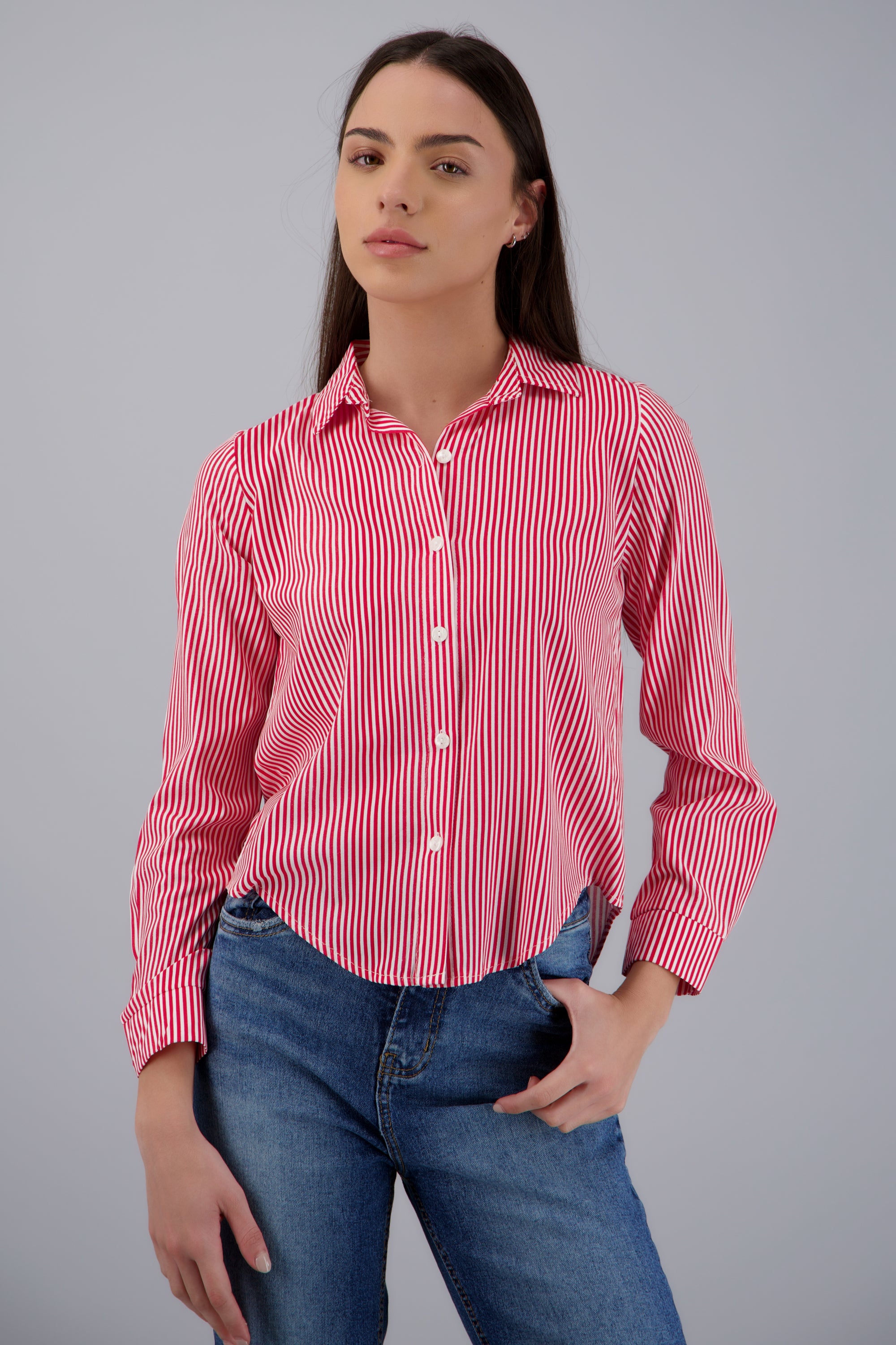 CAMISA AMPLIA RAYAS ROJO TOMATE